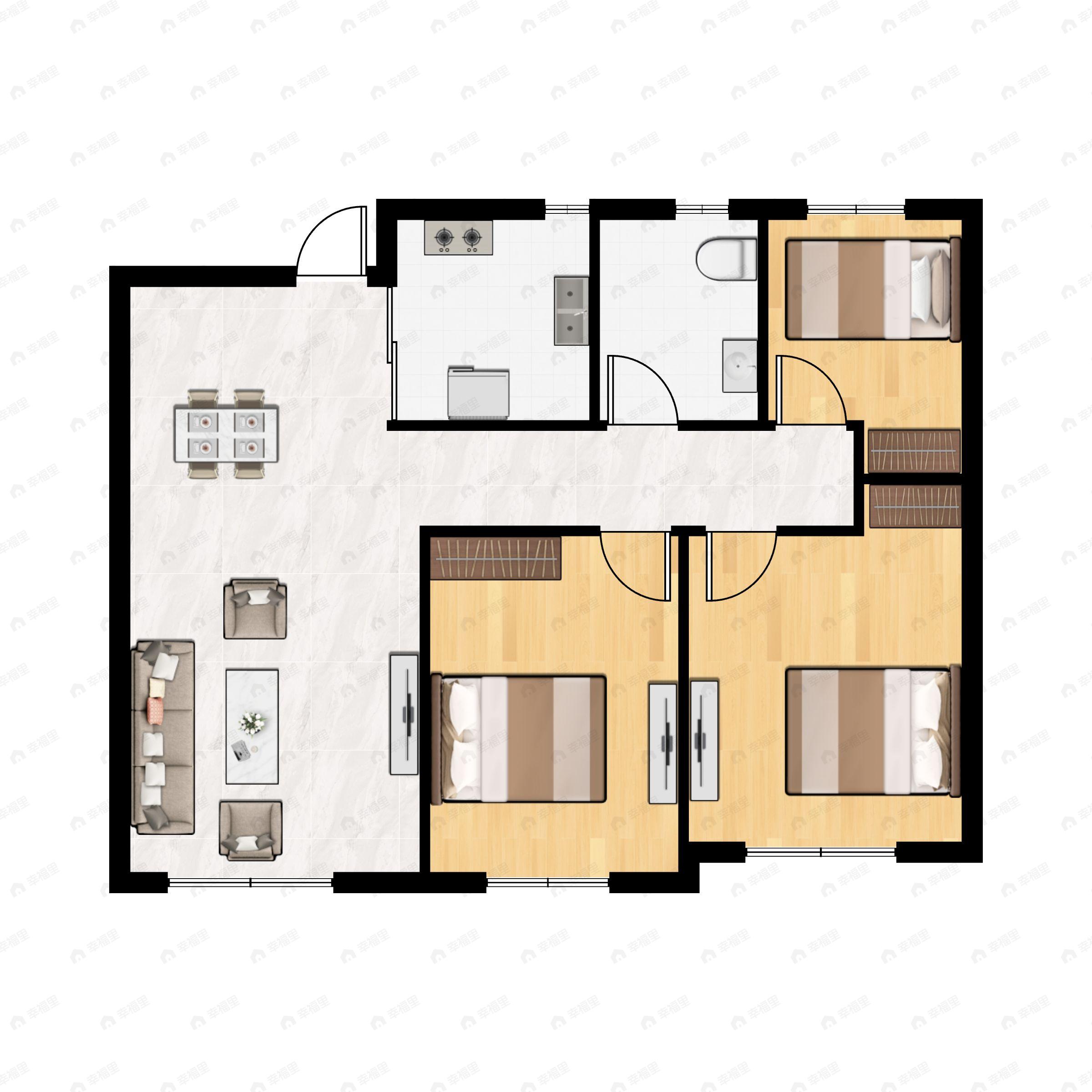 天下粮仓璞樾里3室2厅1卫户型图