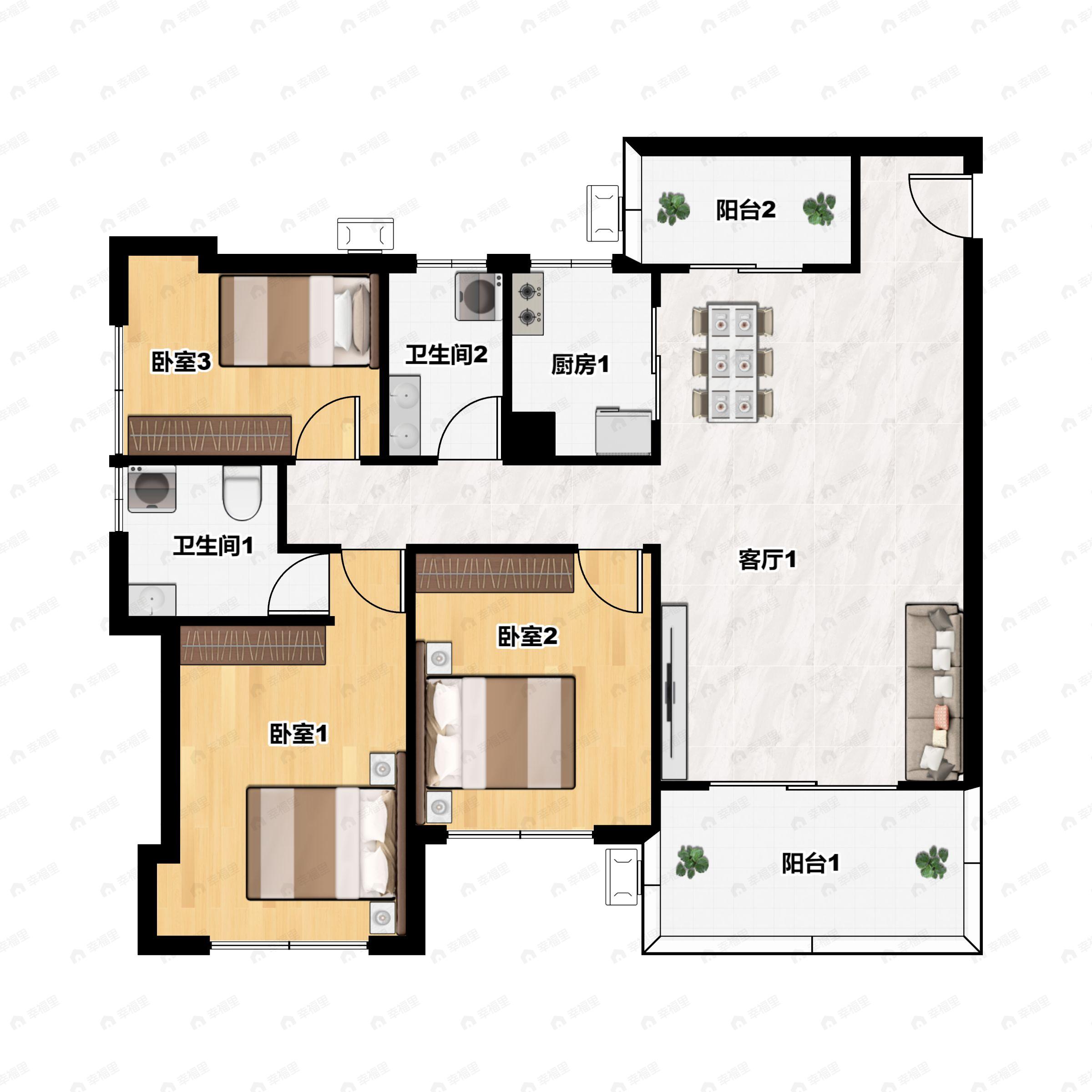 建实华都花园3室2厅2卫户型图