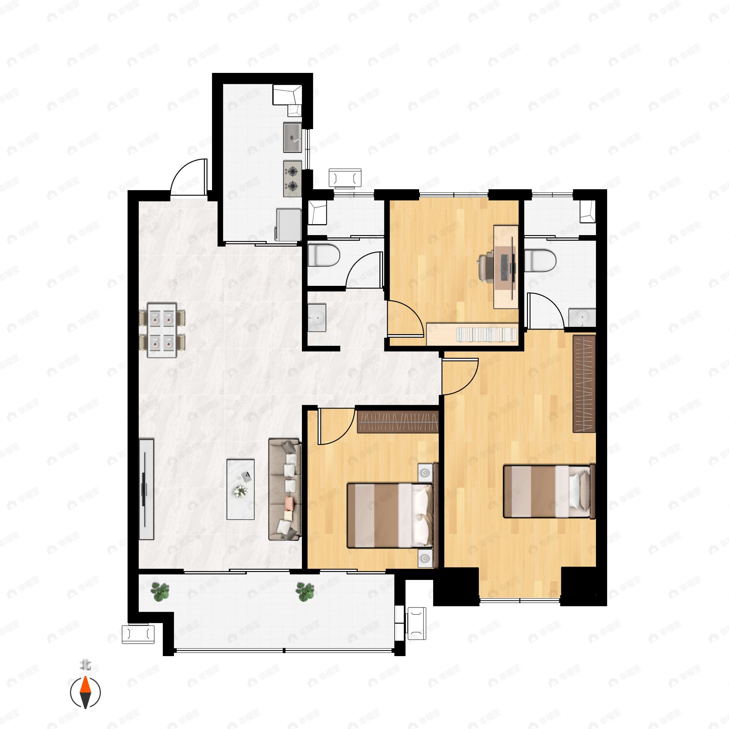 3室2厅2卫建面120平户型图