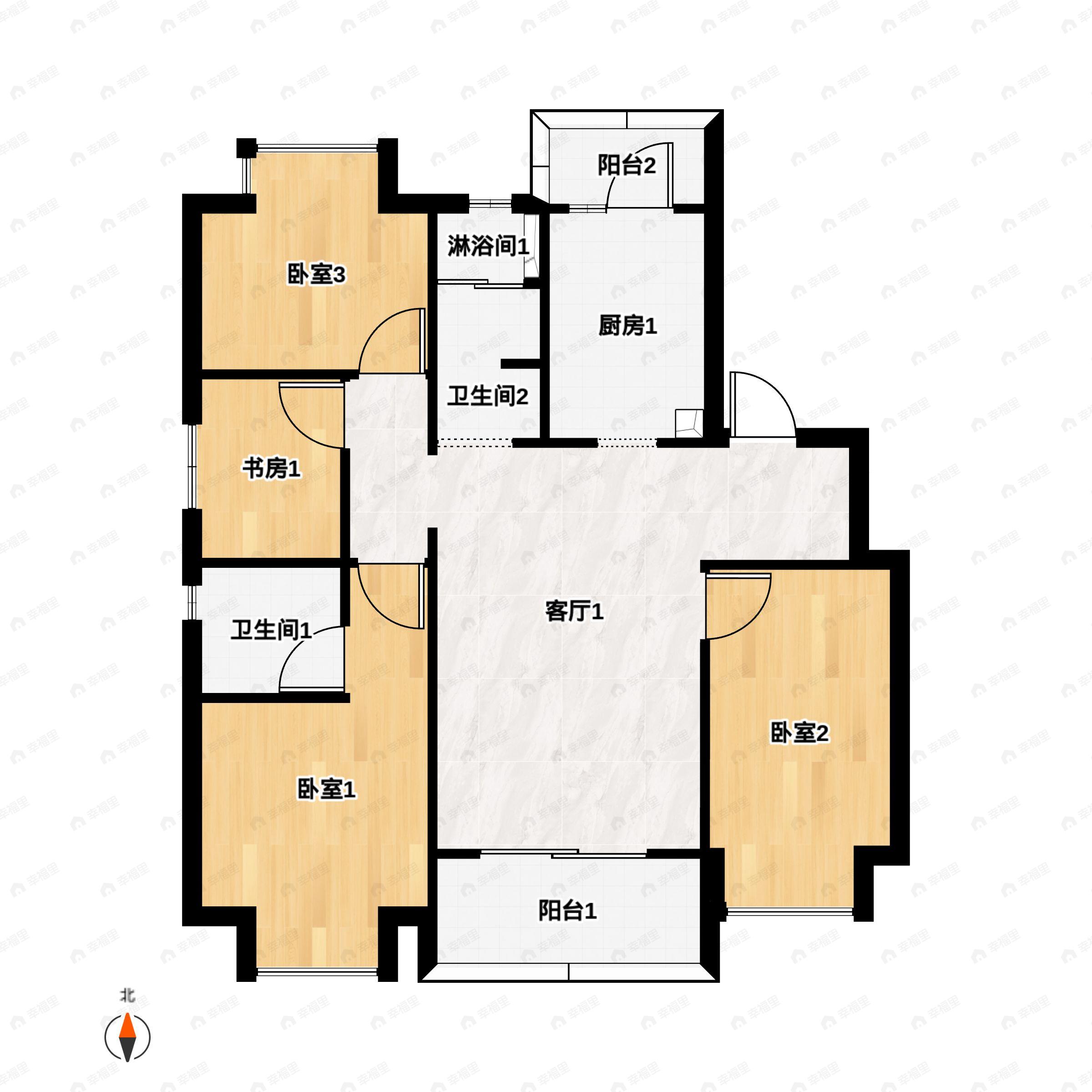 4室2厅2卫建面122平南户型图