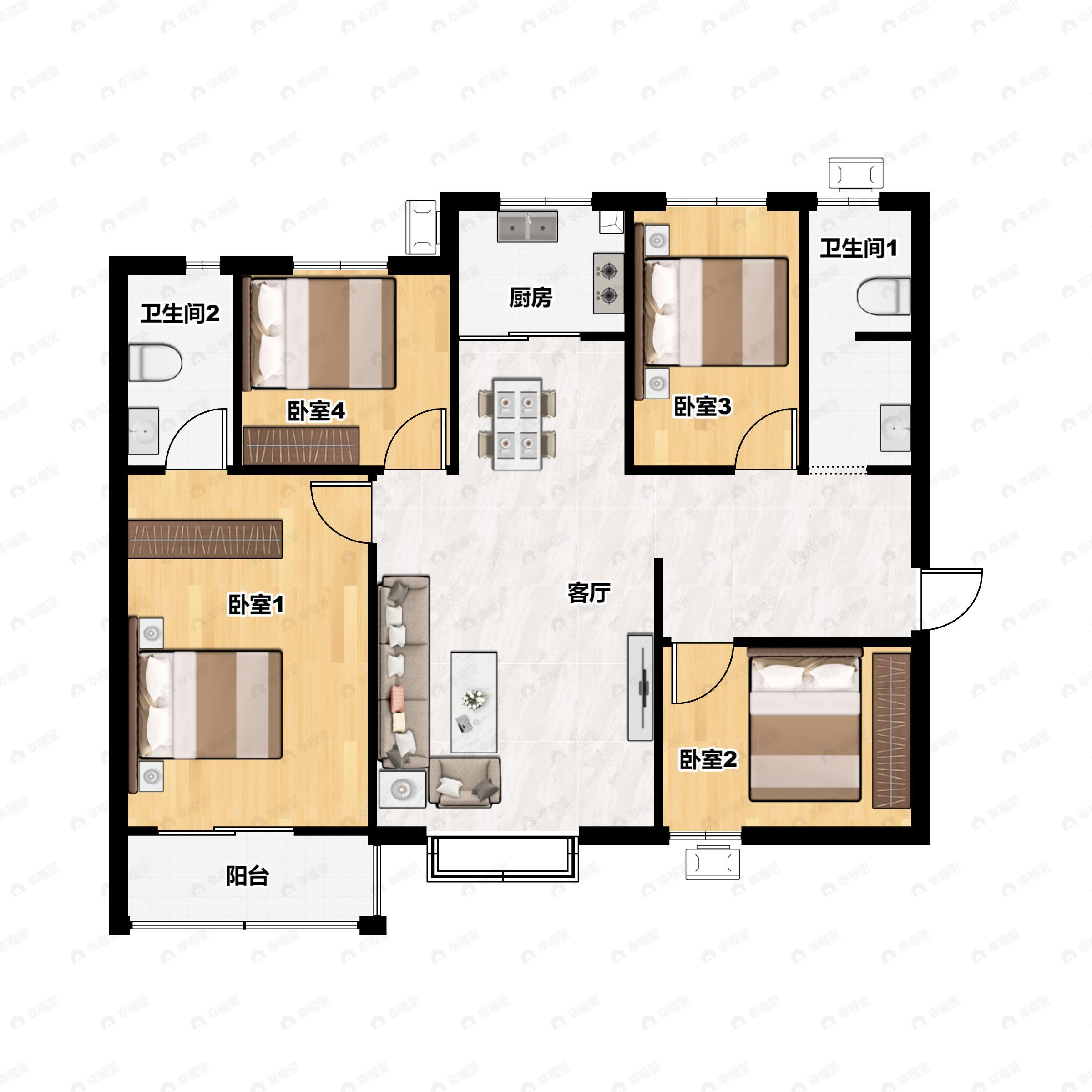 4室2厅2卫建面144平户型图