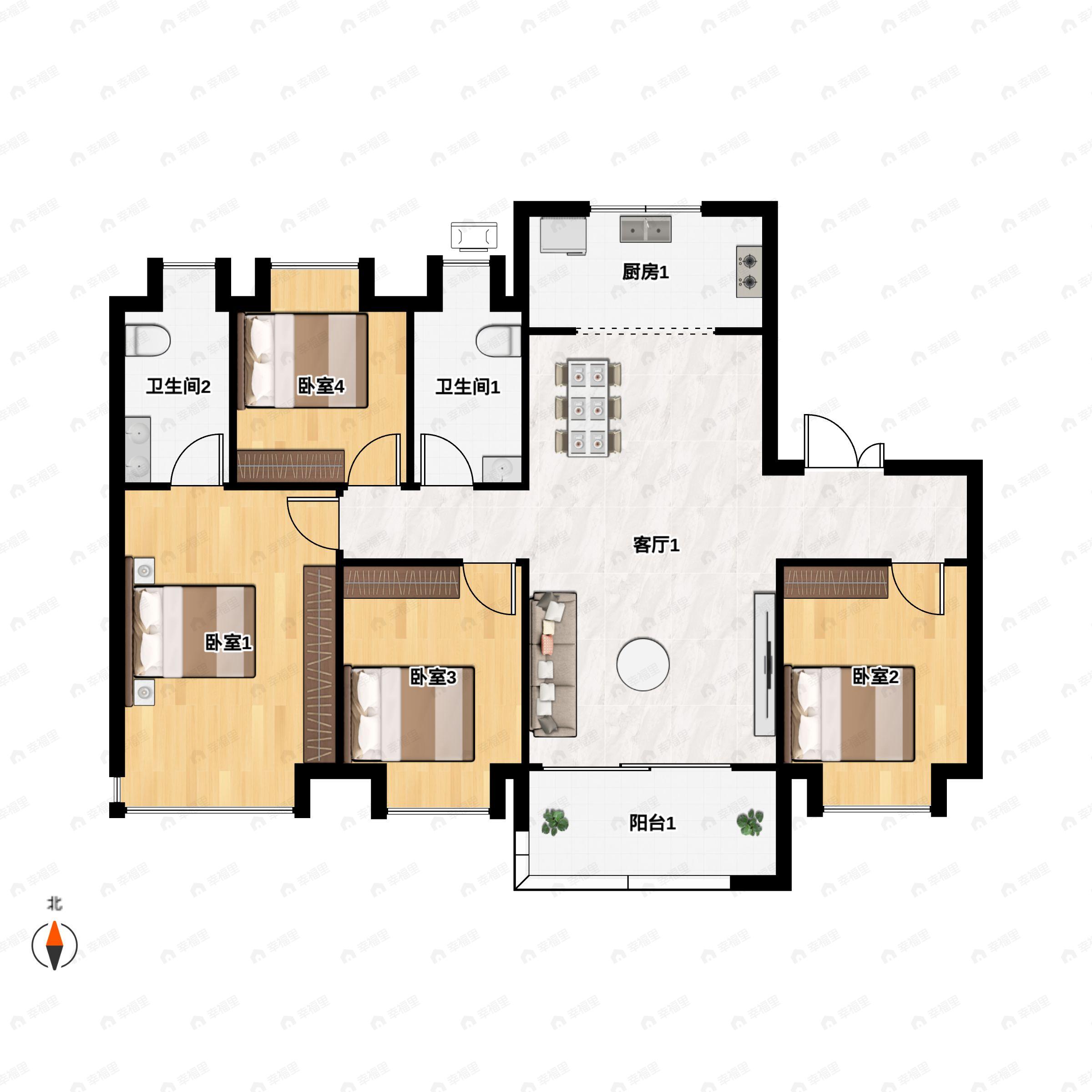 4室2厅2卫建面130平户型图