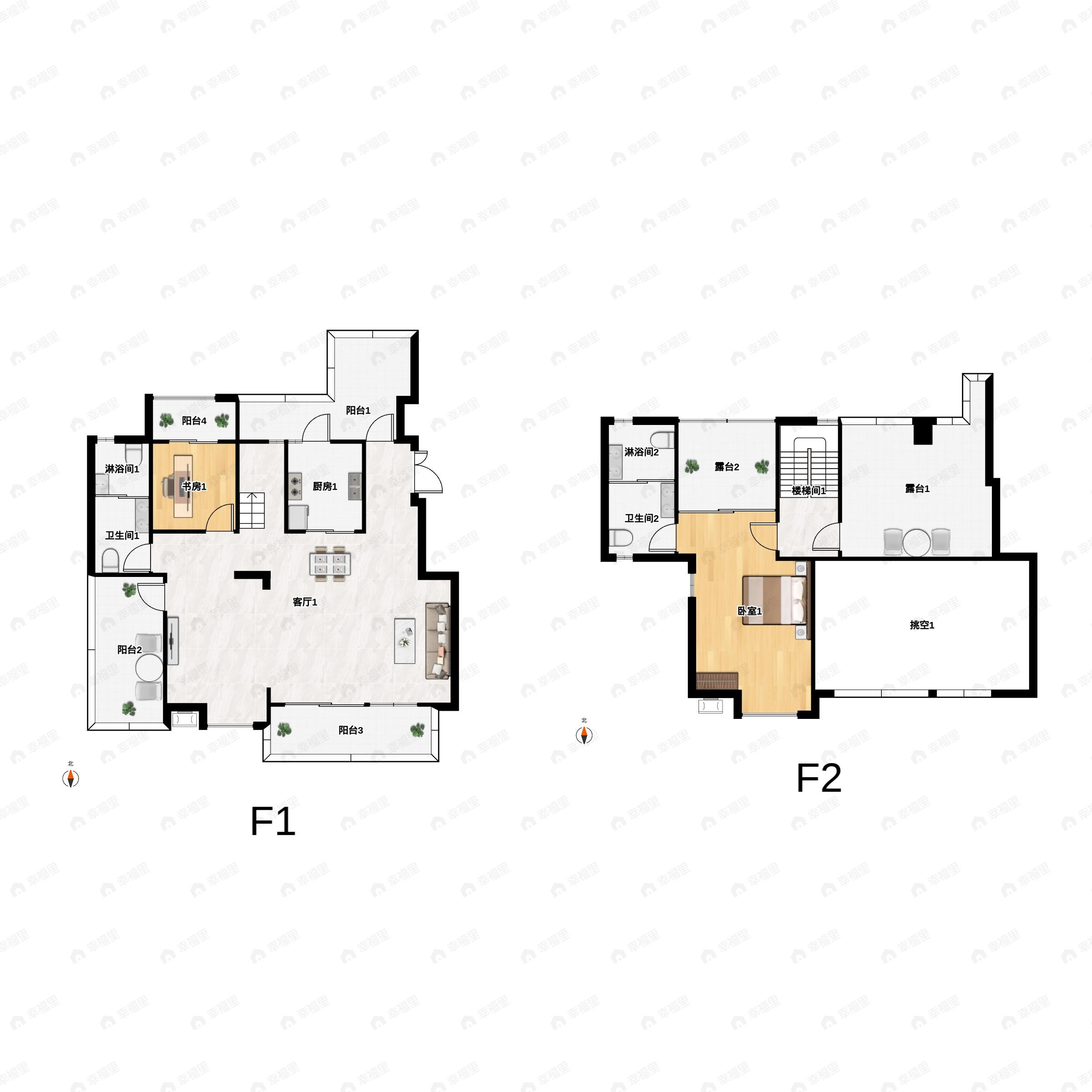 2室2厅2卫建面154平南户型图