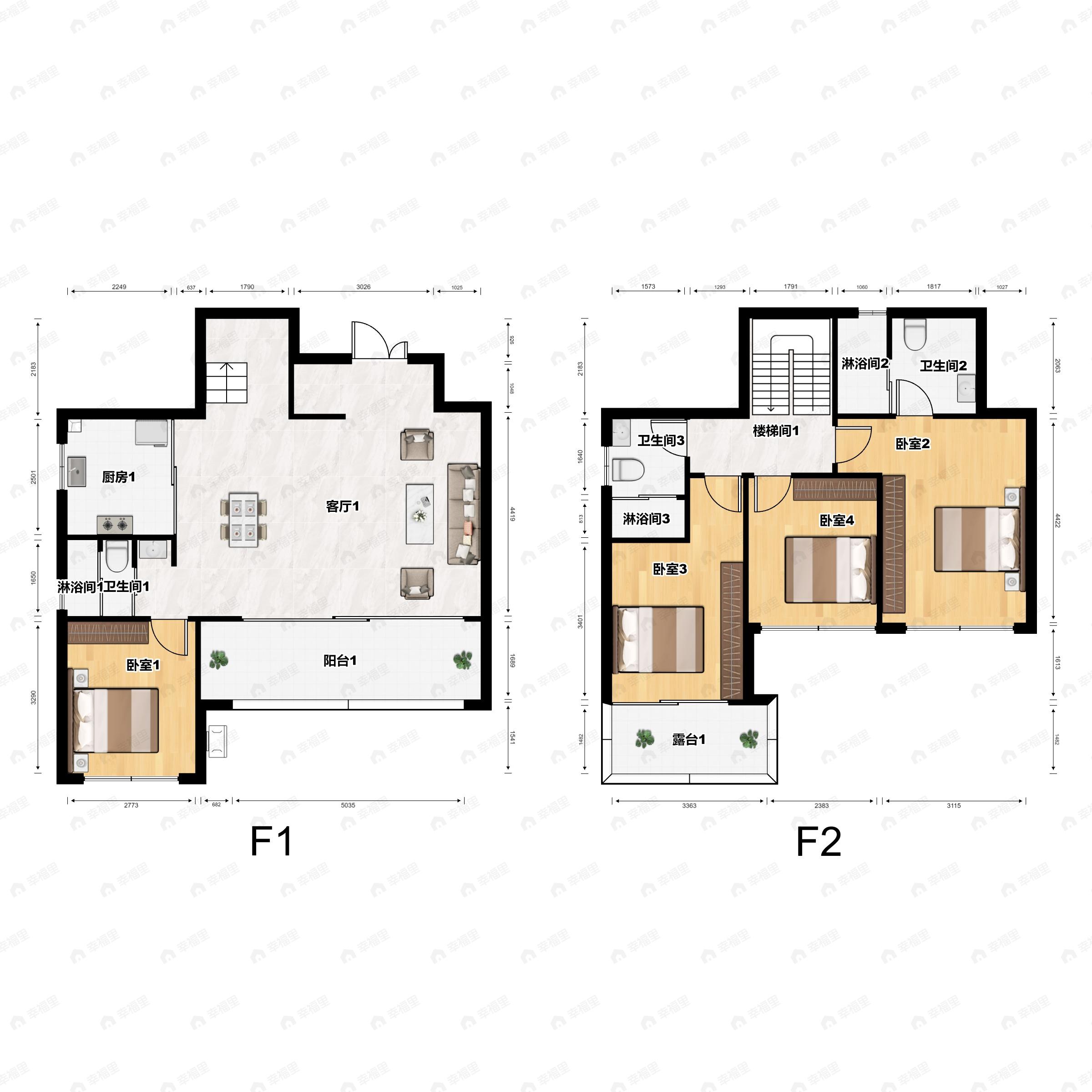 4室2厅3卫建面124m²南户型图