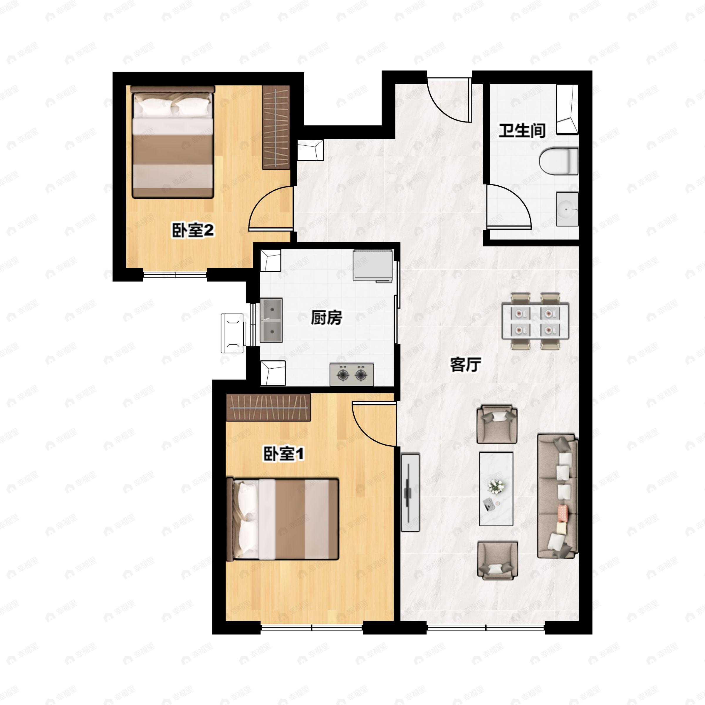 2室2厅1卫建面79平户型图