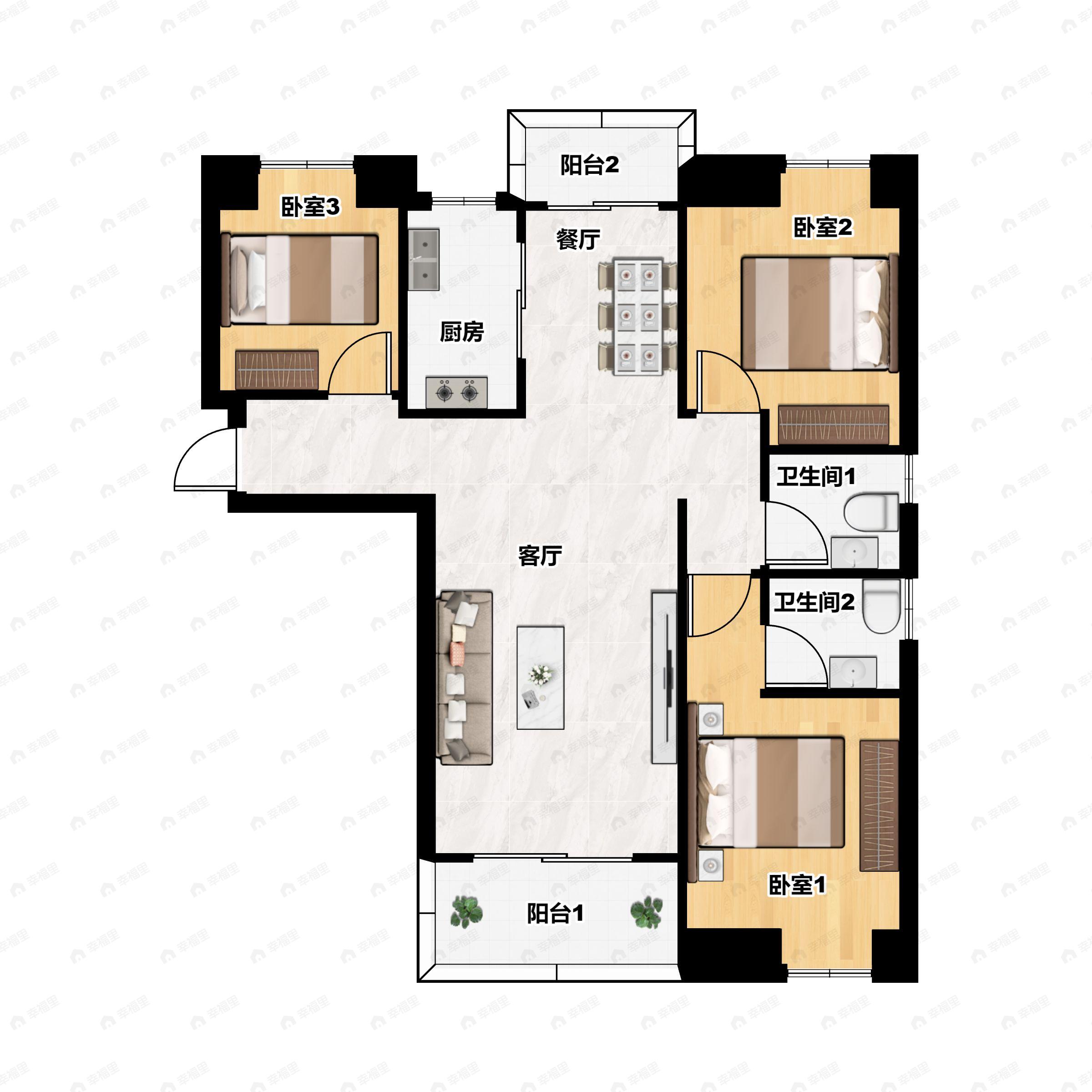 3室2厅2卫建面129平南|北户型图