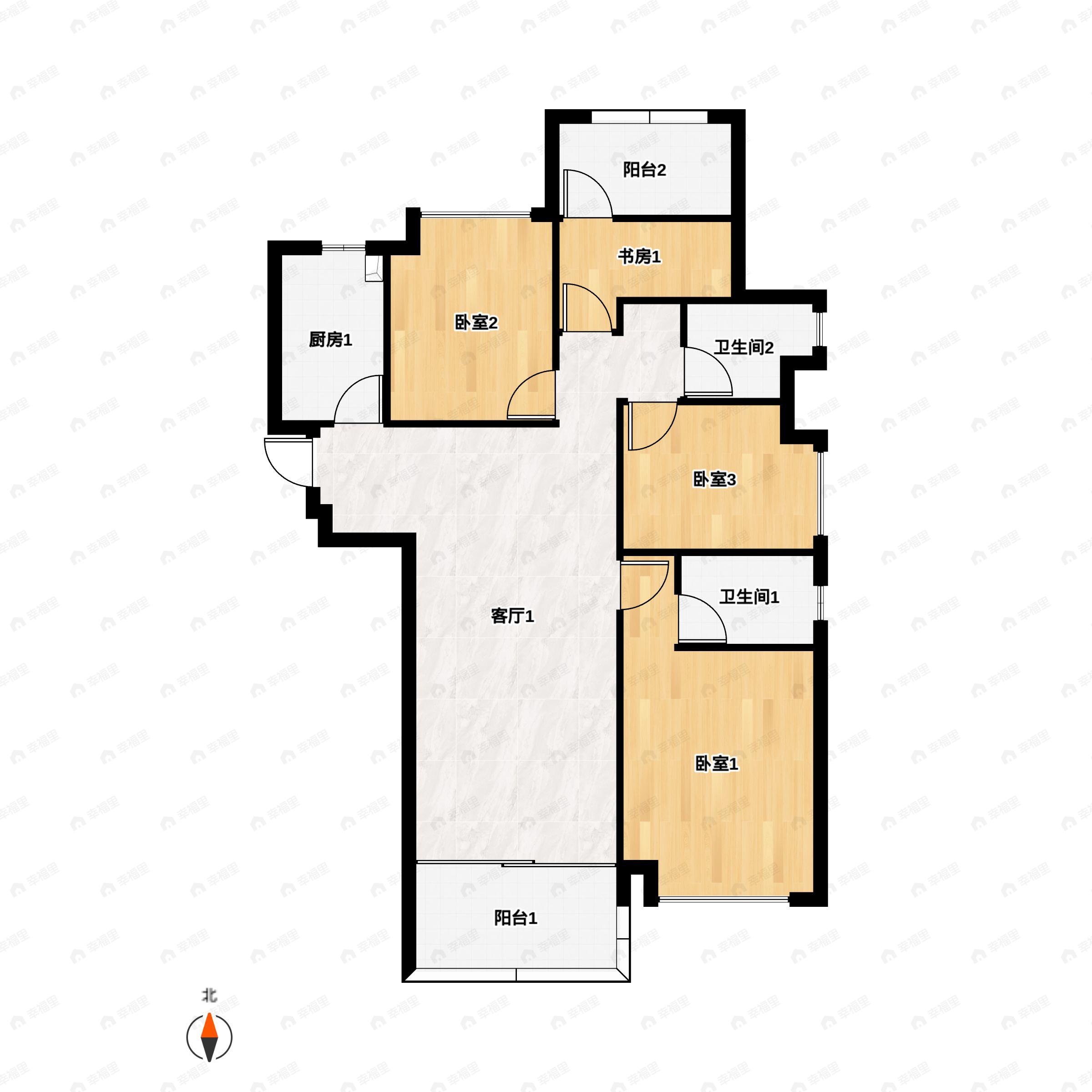 4室2厅2卫建面126平南户型图