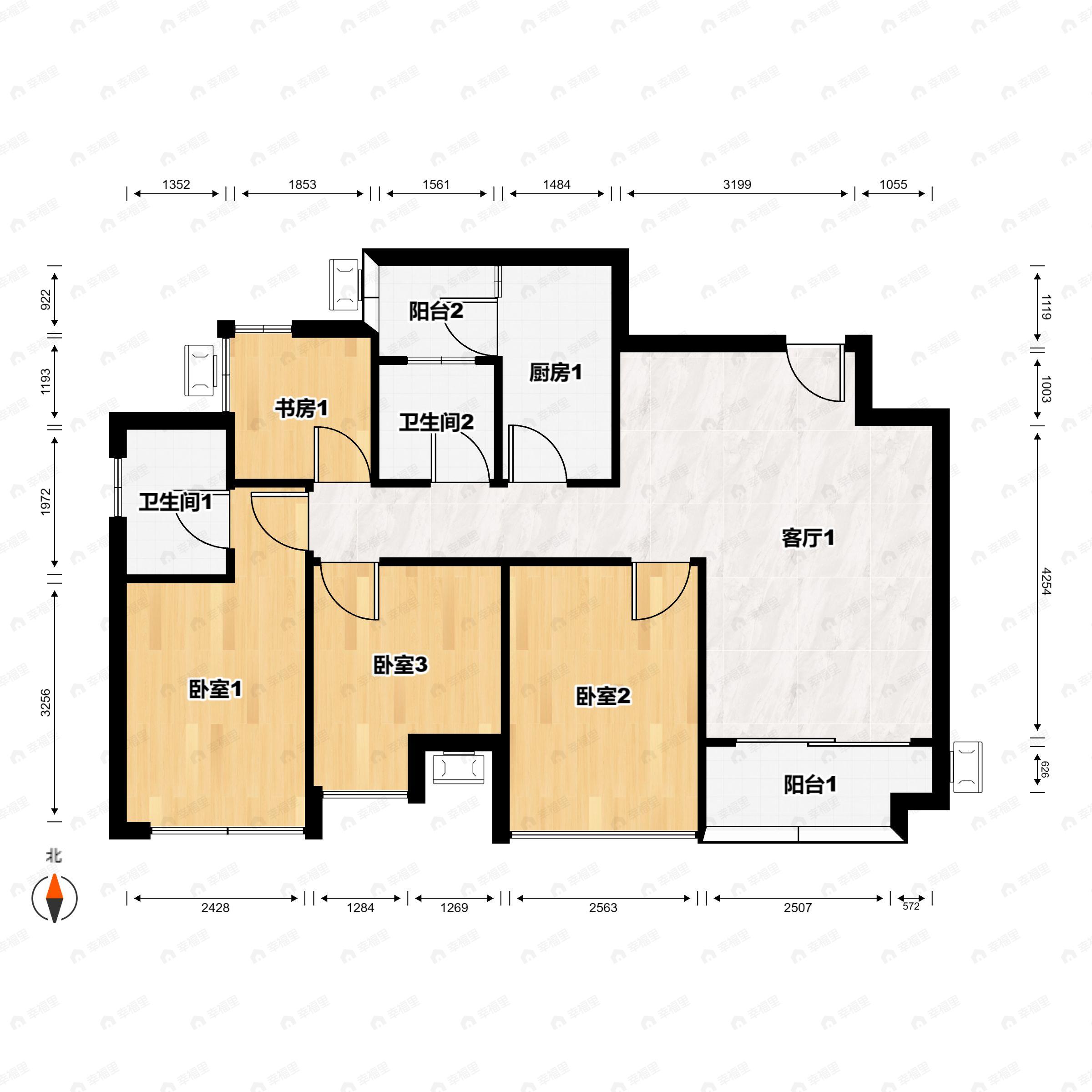 4室2厅2卫建面100平南户型图
