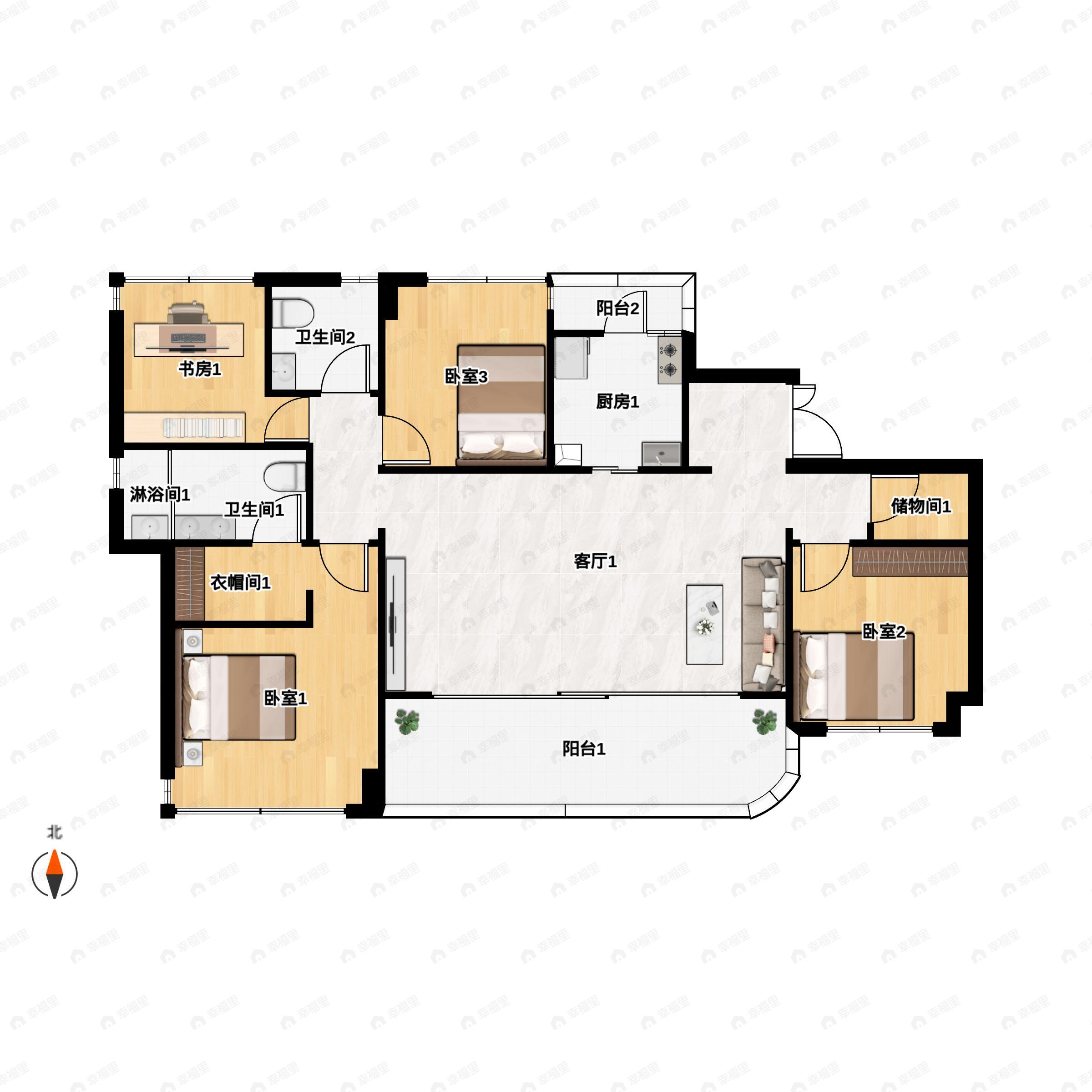 4室2厅2卫建面143平南户型图
