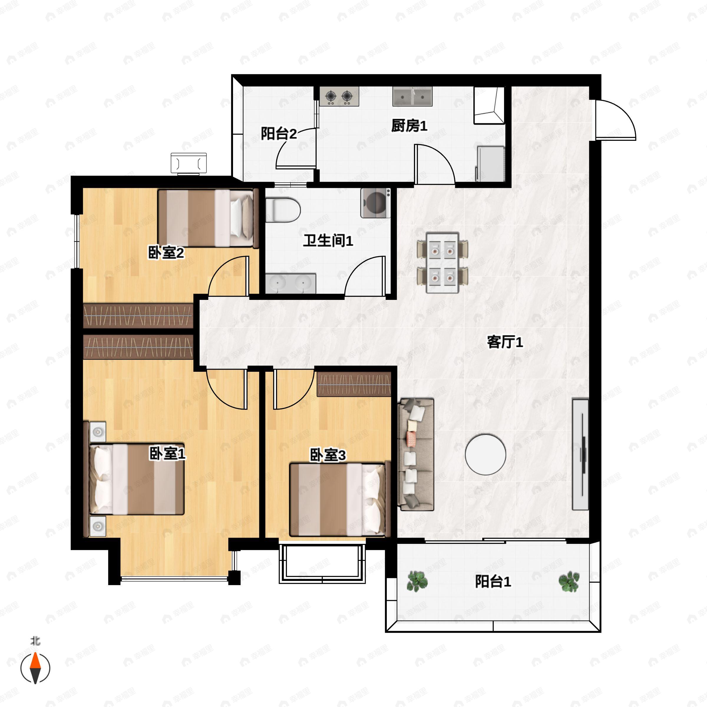 恒大麓山湖3室2厅1卫户型图