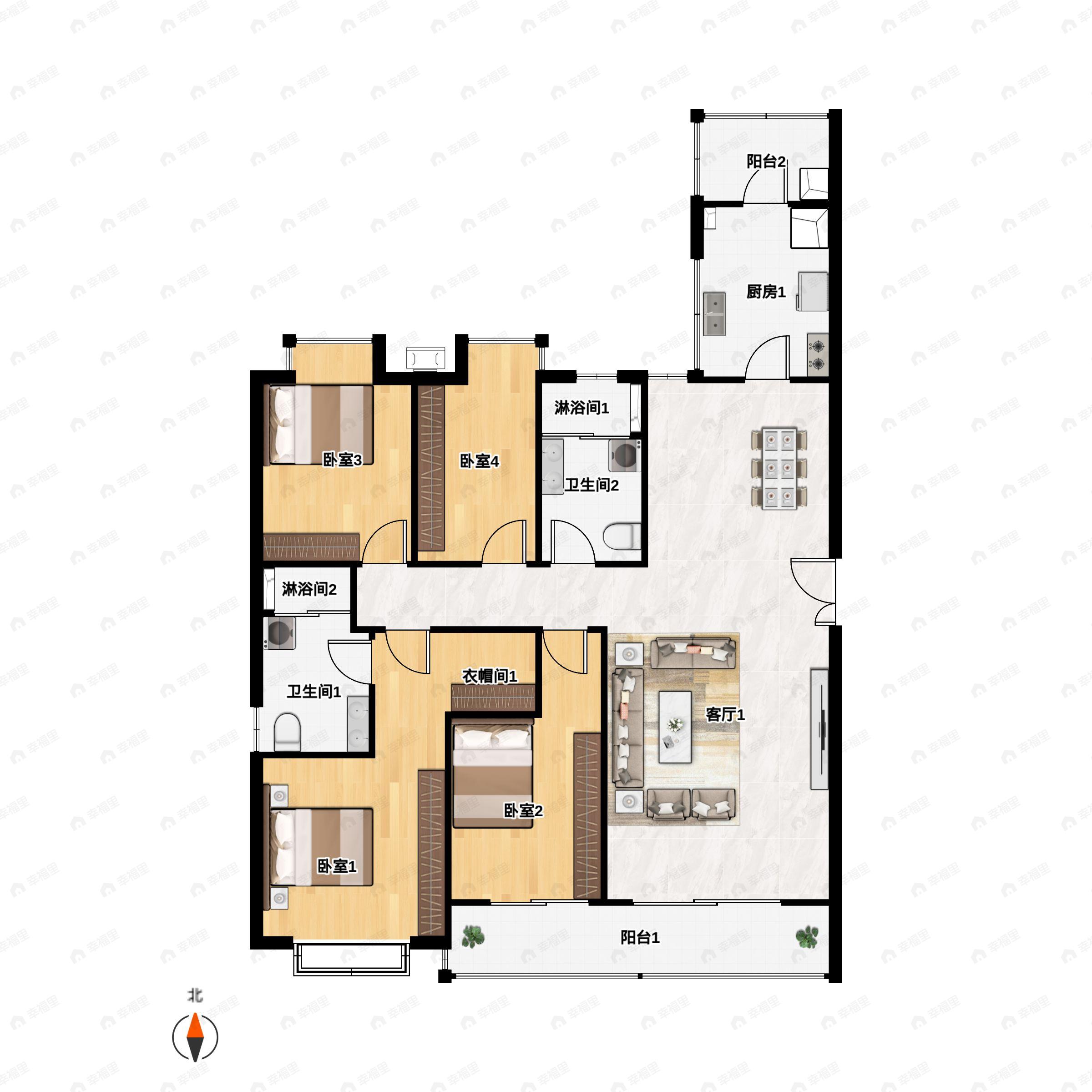 武汉江城府4室2厅2卫户型图