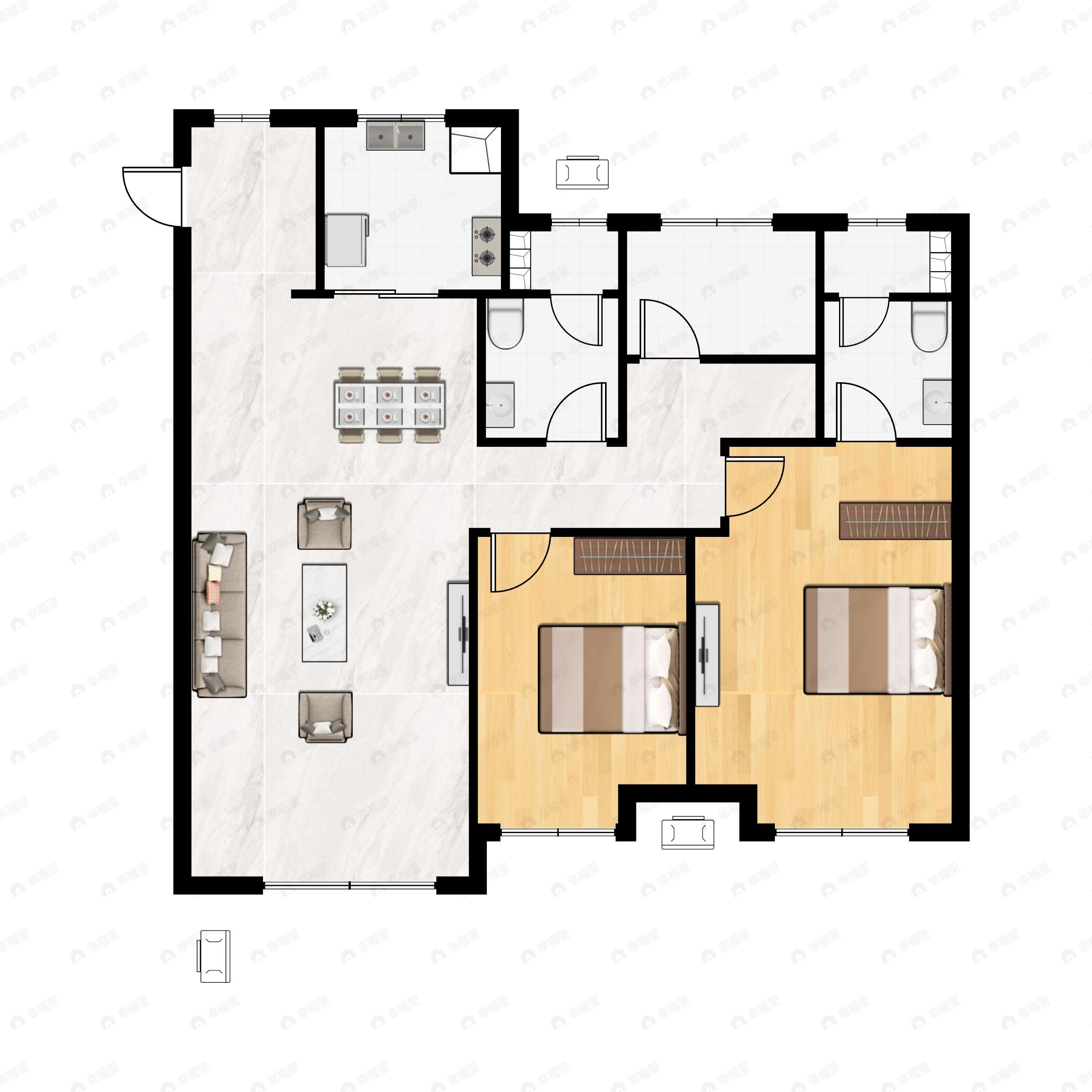 3室2厅2卫建面114平户型图