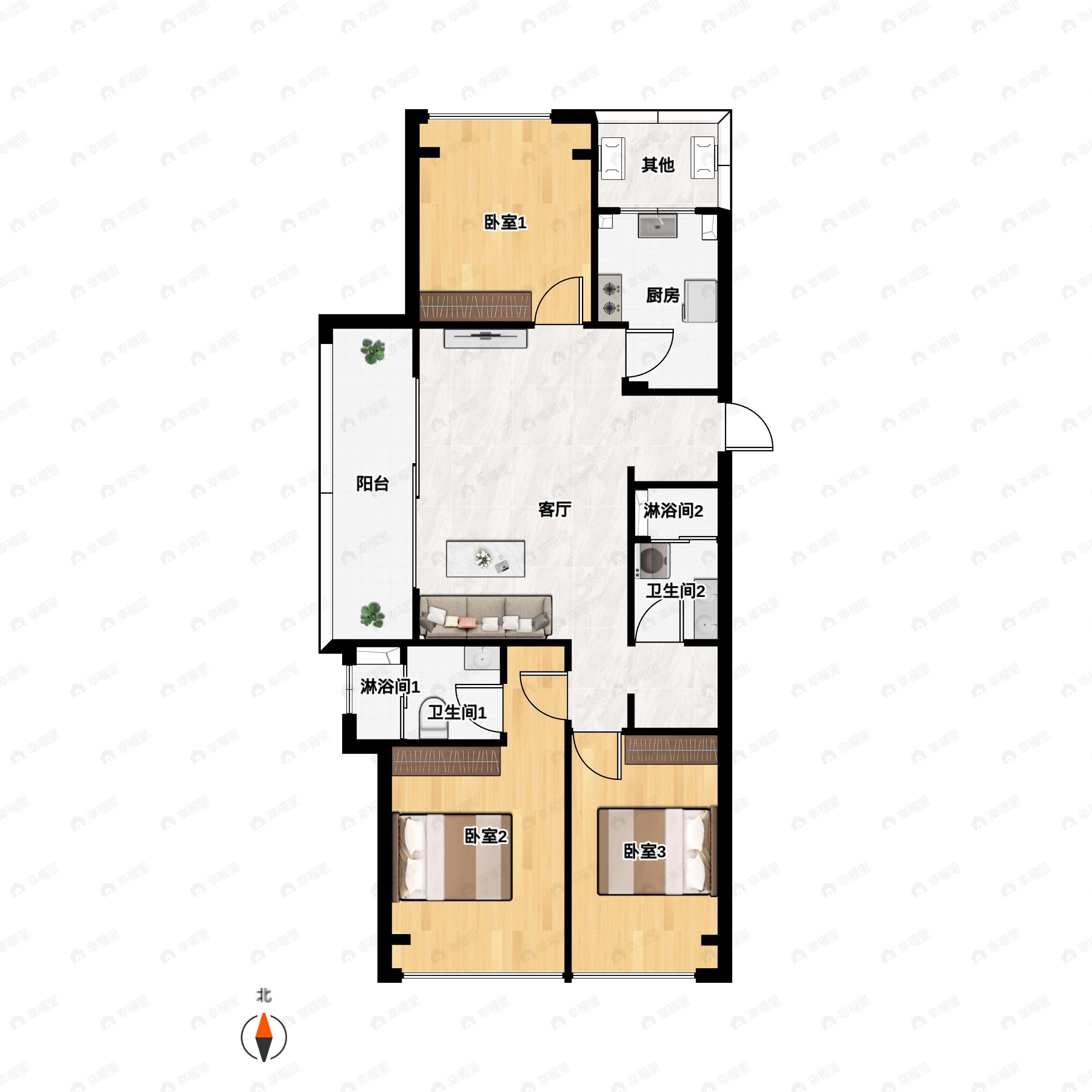 桐韵家园3室2厅2卫户型图