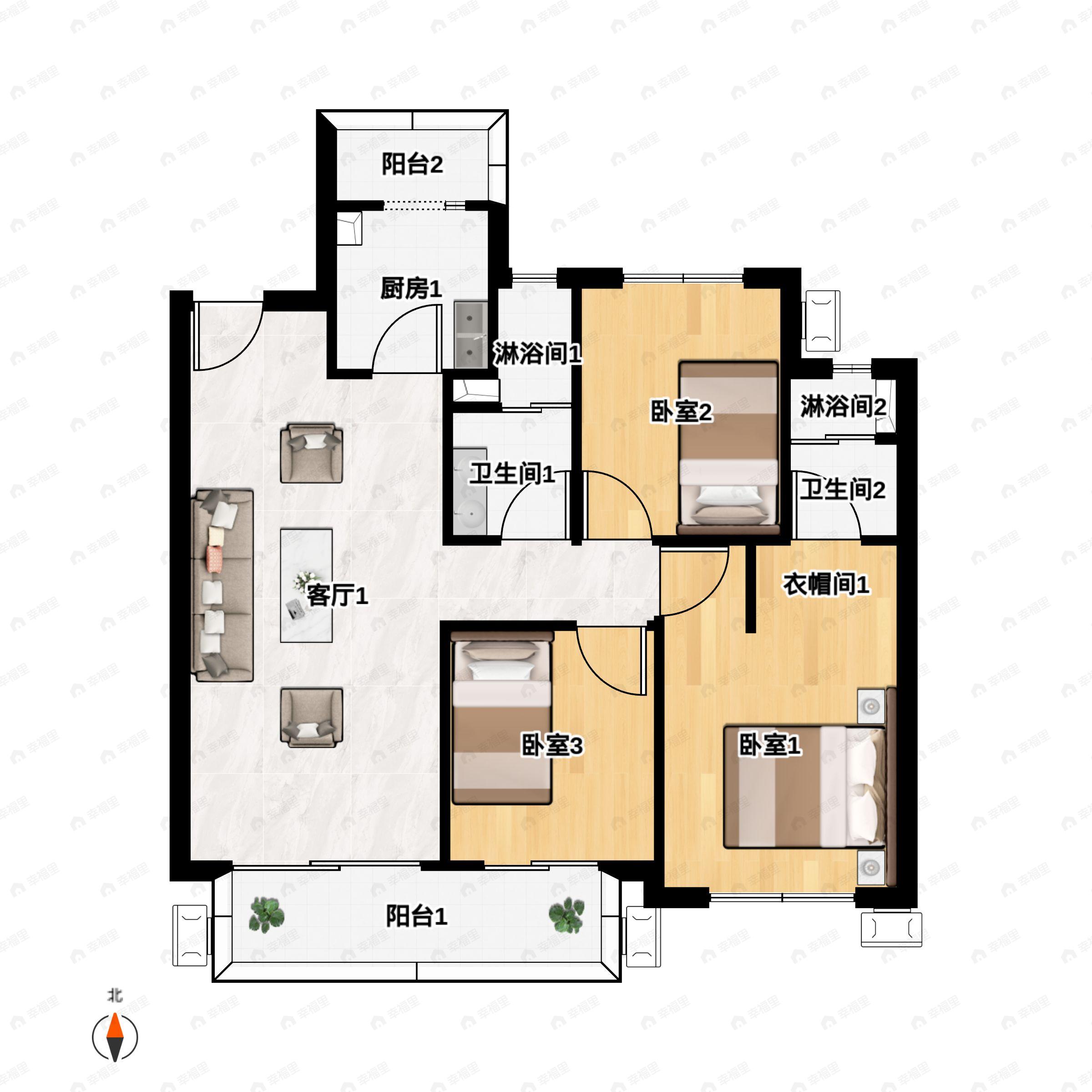 中梁端州壹号院3室2厅2卫户型图