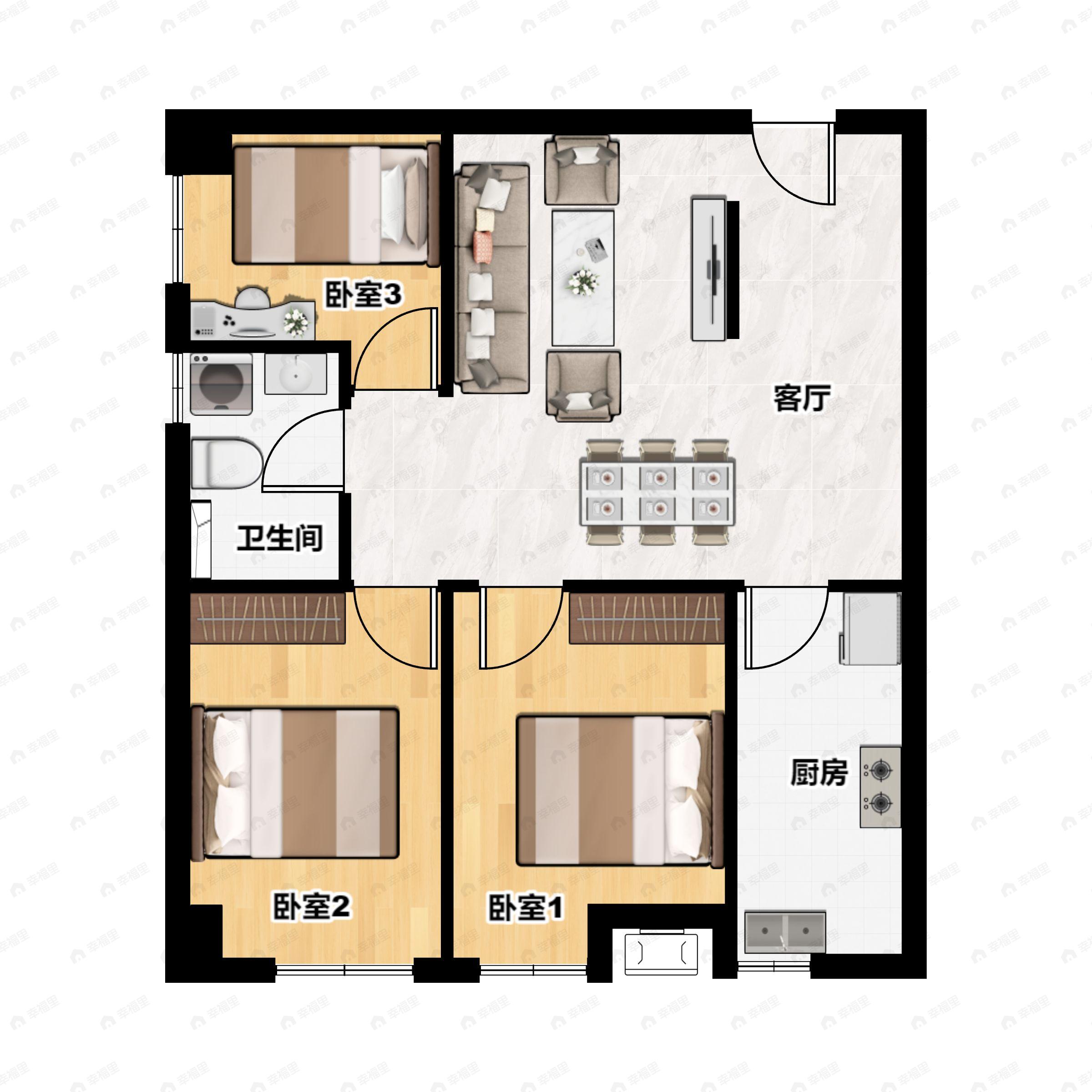 3室2厅1卫建面95平户型图