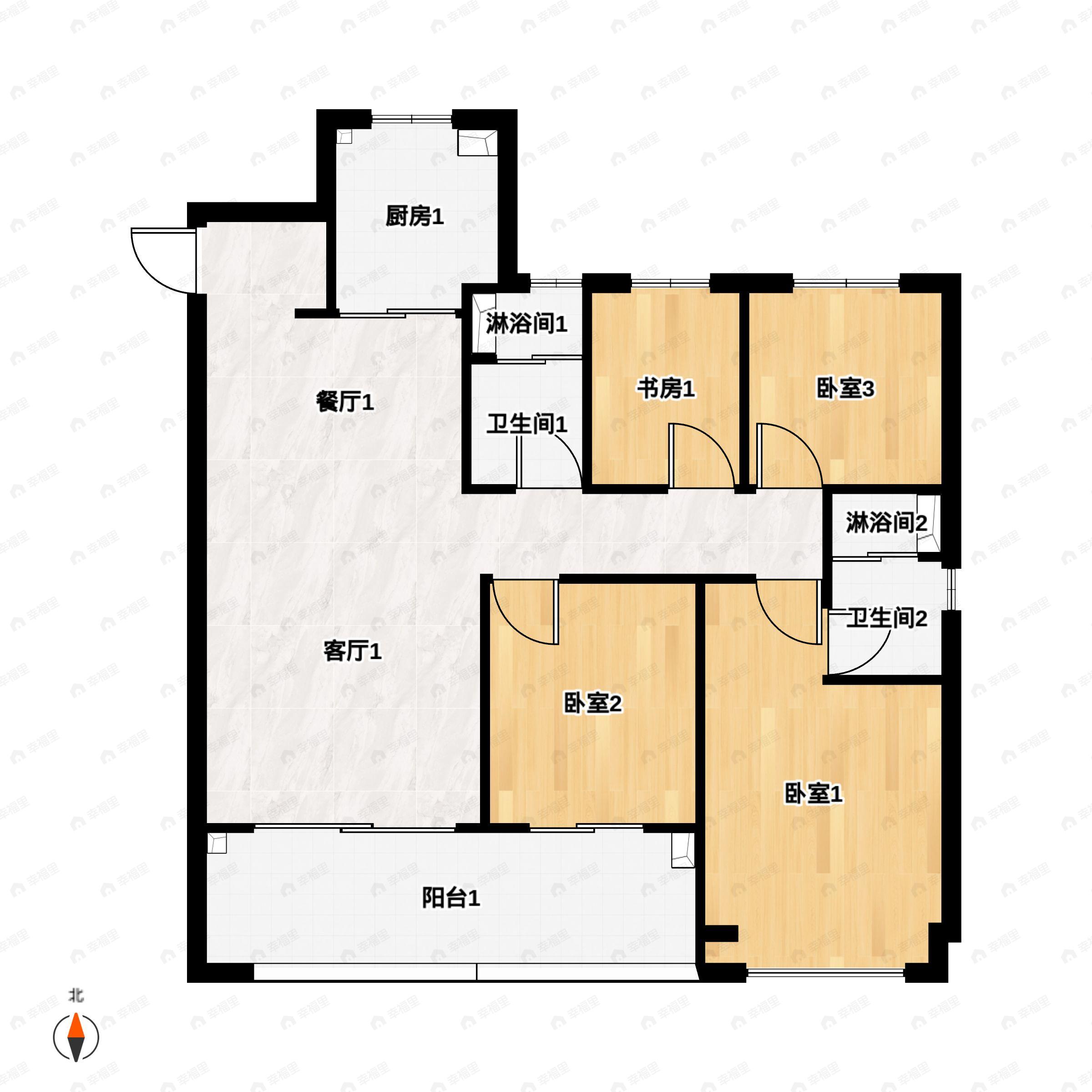 4室2厅2卫建面130平南户型图