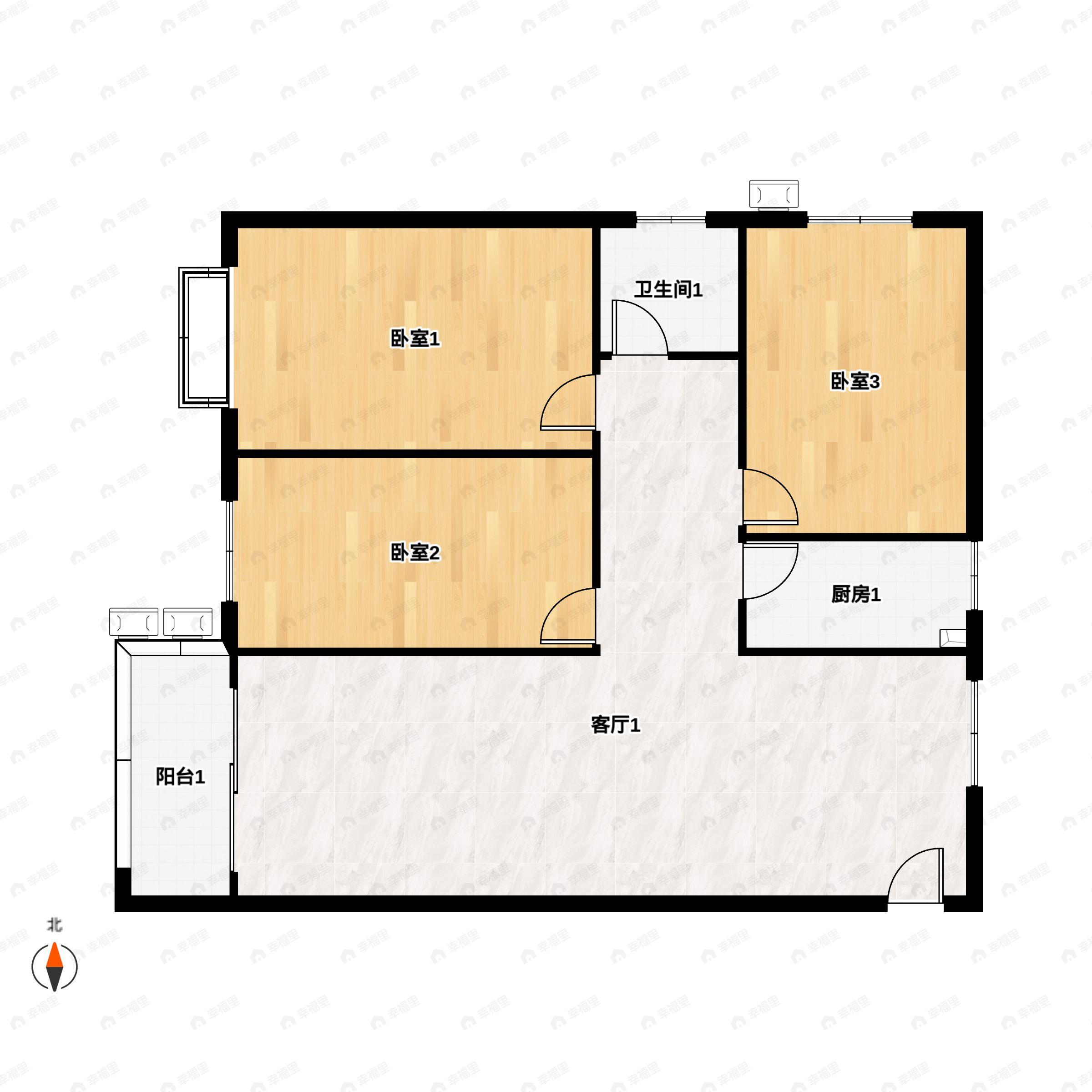 3室2厅1卫建面136平南户型图