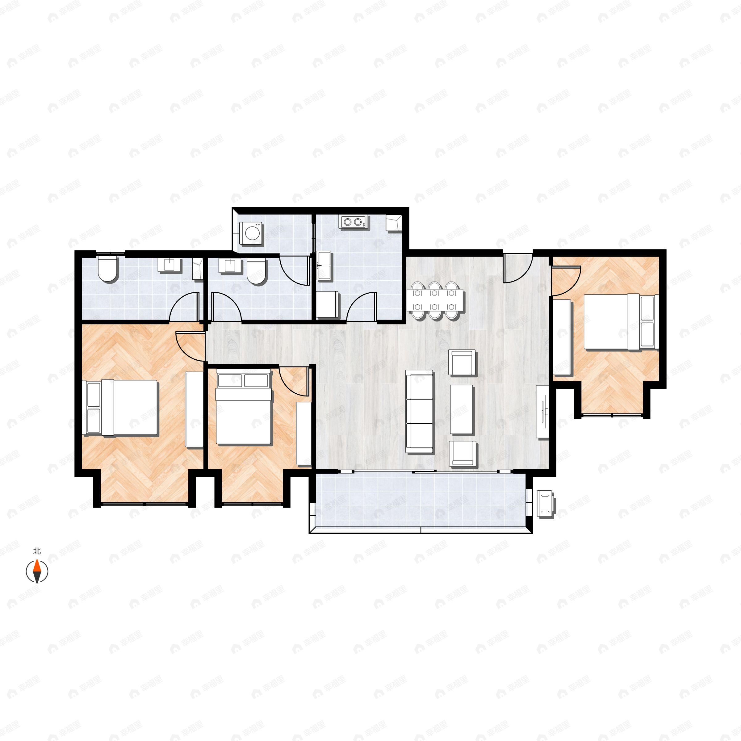 3室2厅2卫建面95平北|南户型图