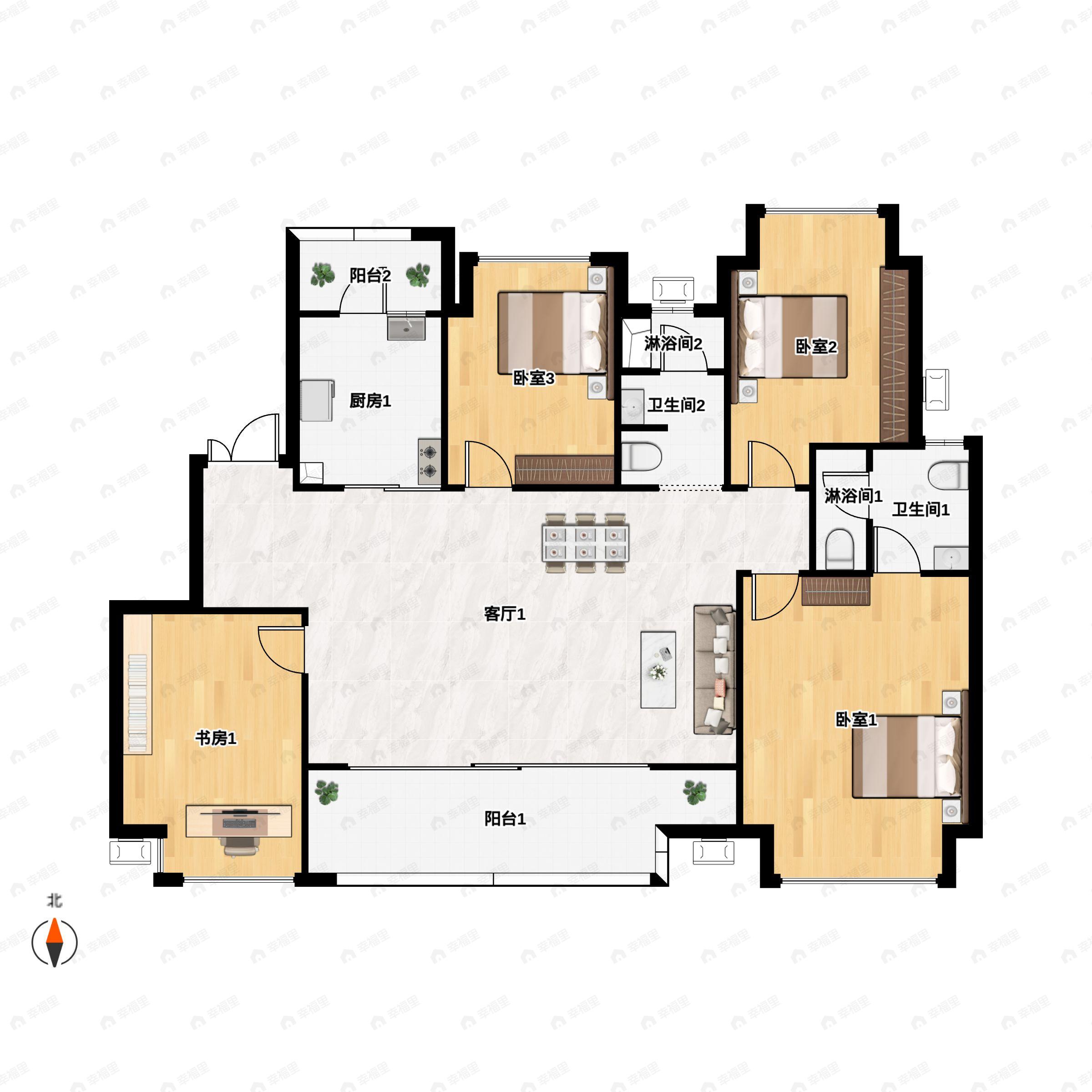4室2厅2卫建面120平户型图