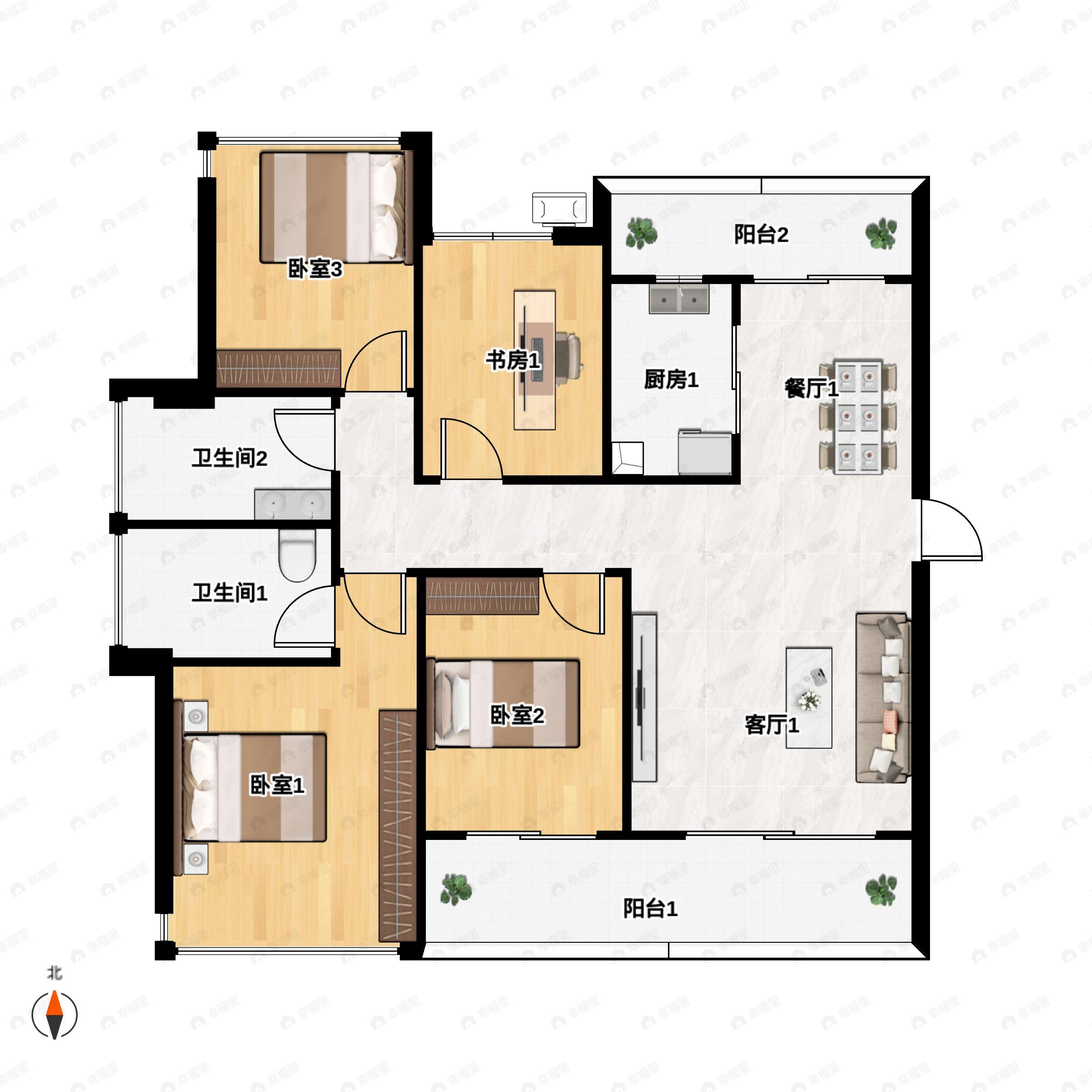 4室2厅2卫建面118平户型图