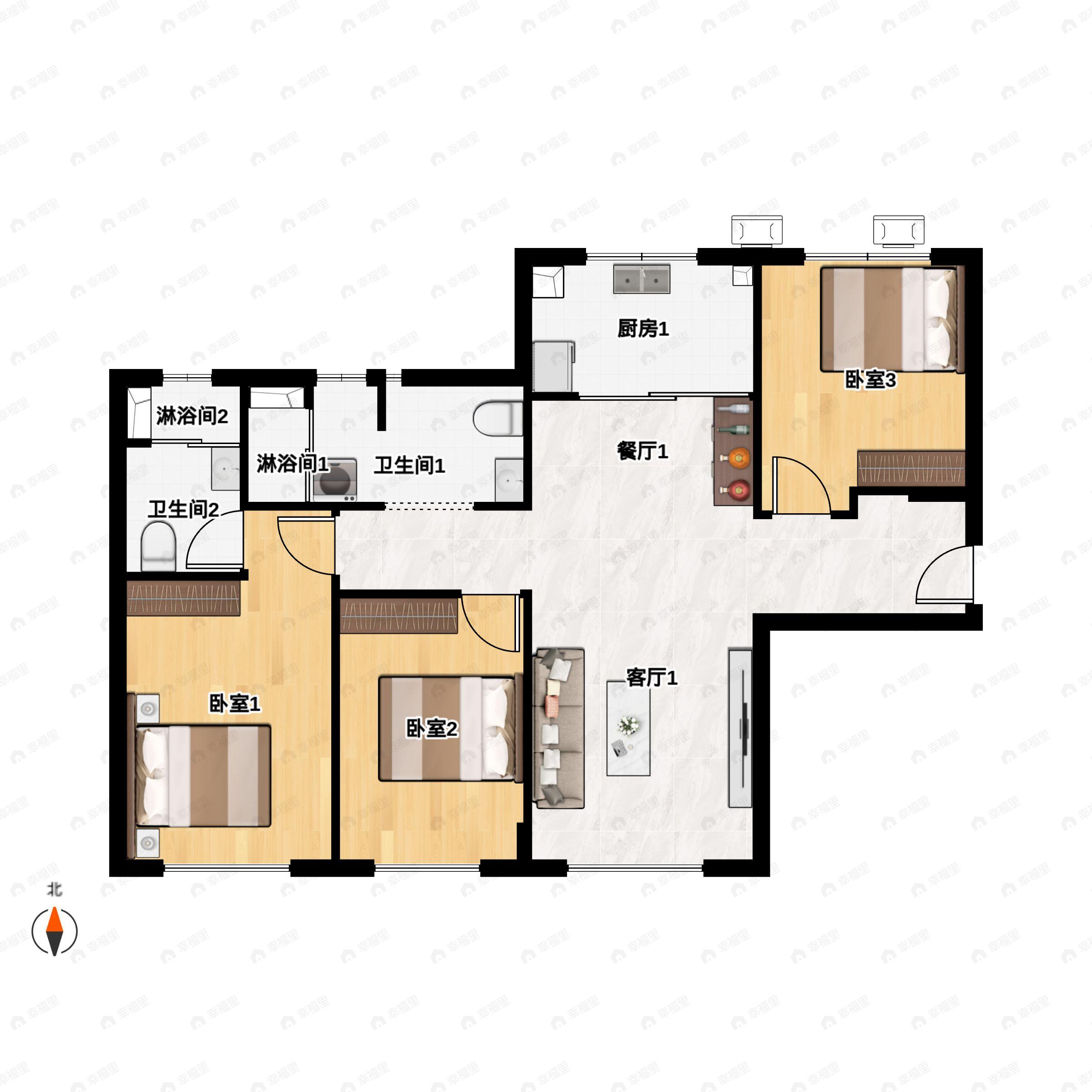 建发·观堂府3室2厅2卫户型图