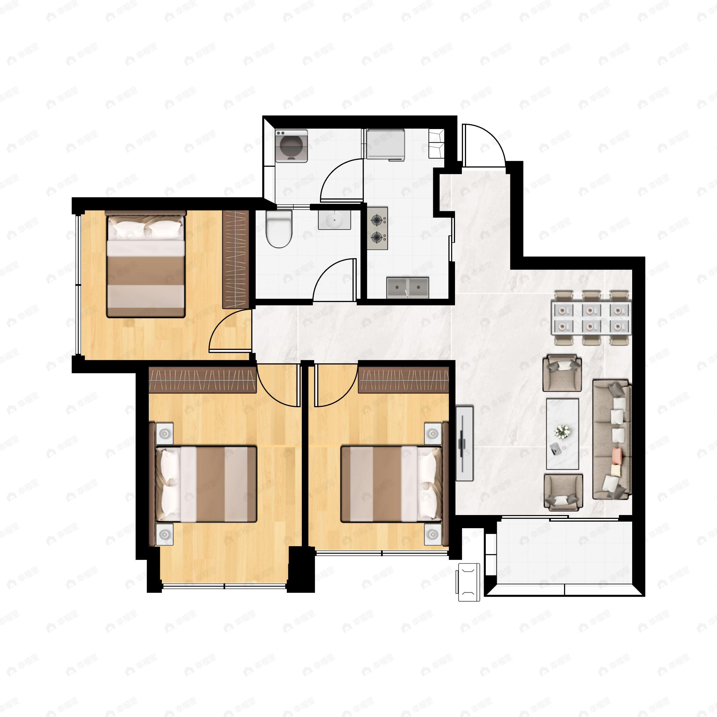 3室2厅1卫建面89平东北户型图