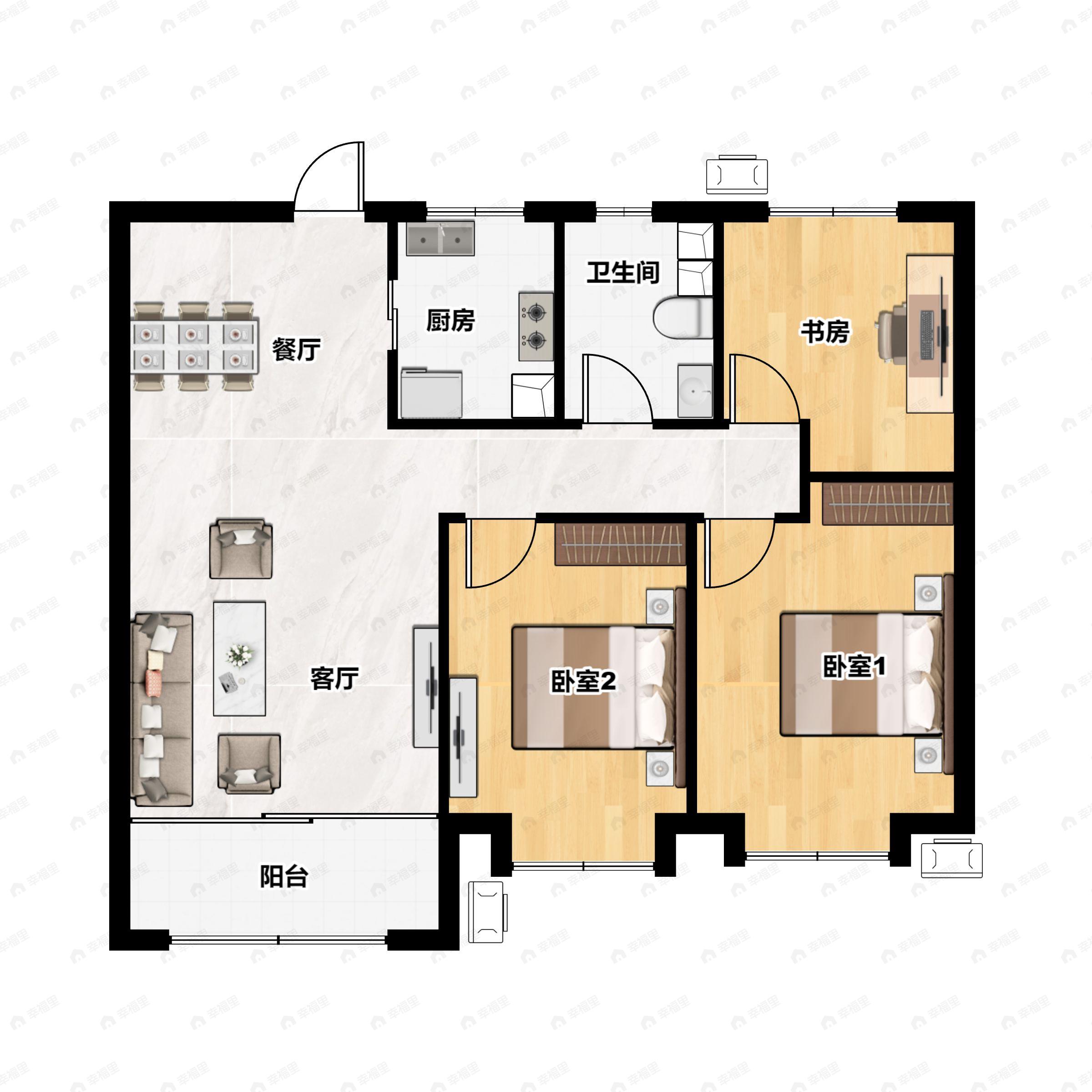 3室2厅1卫建面110平户型图