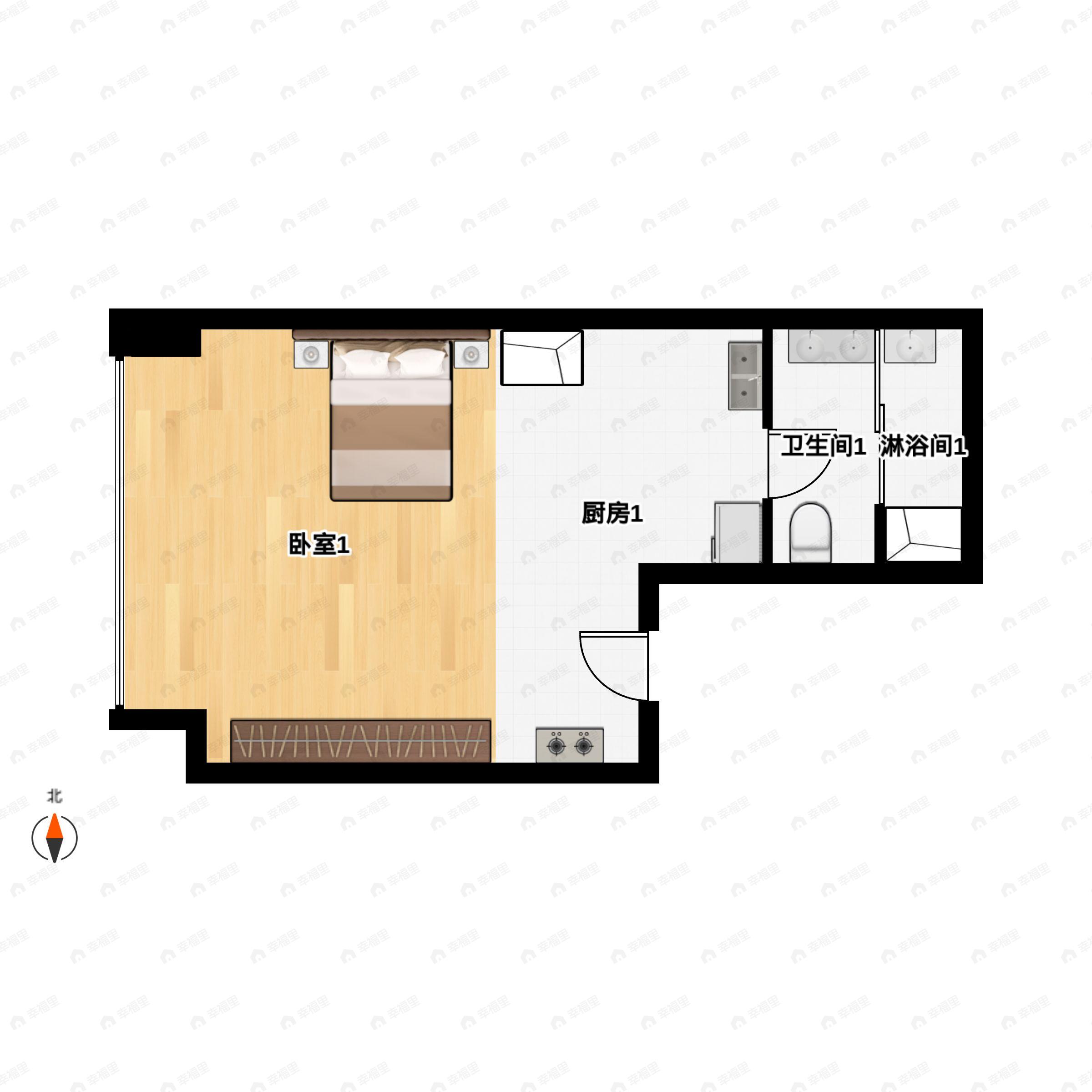 1室1卫建面37m²西户型图