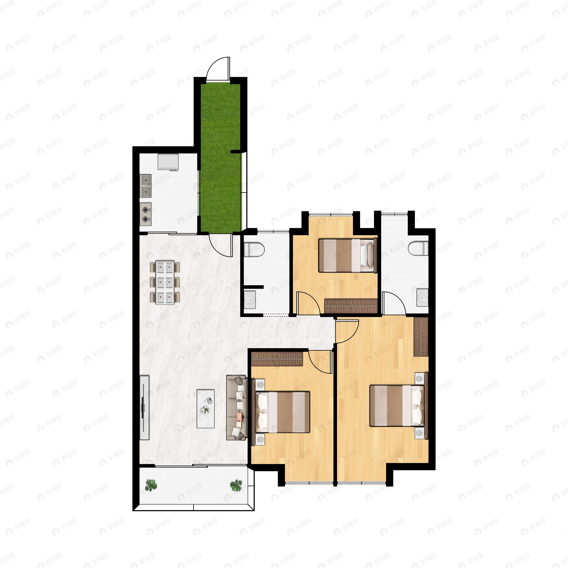 3室2厅2卫建面132平西南户型图