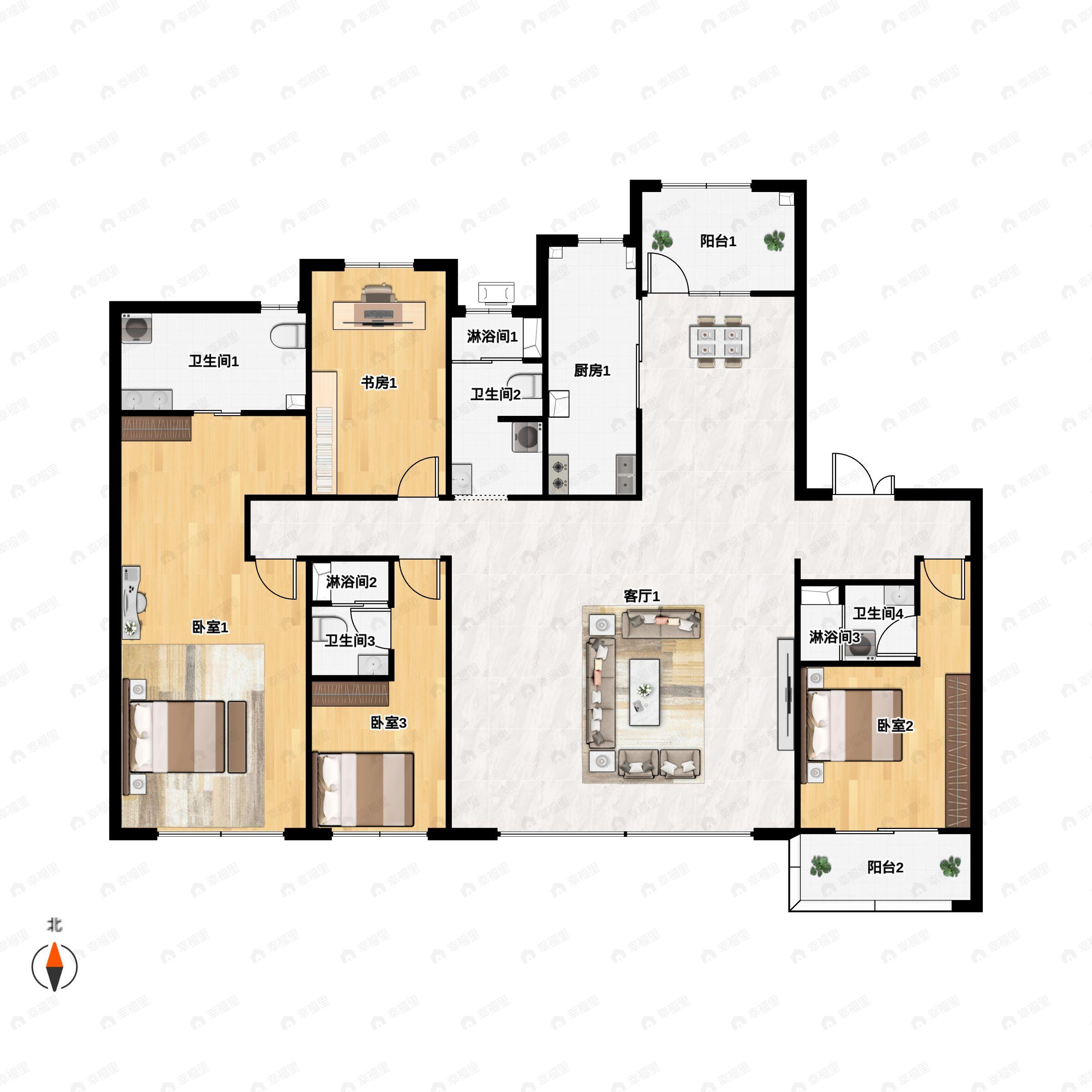 4室2厅4卫建面276平南户型图