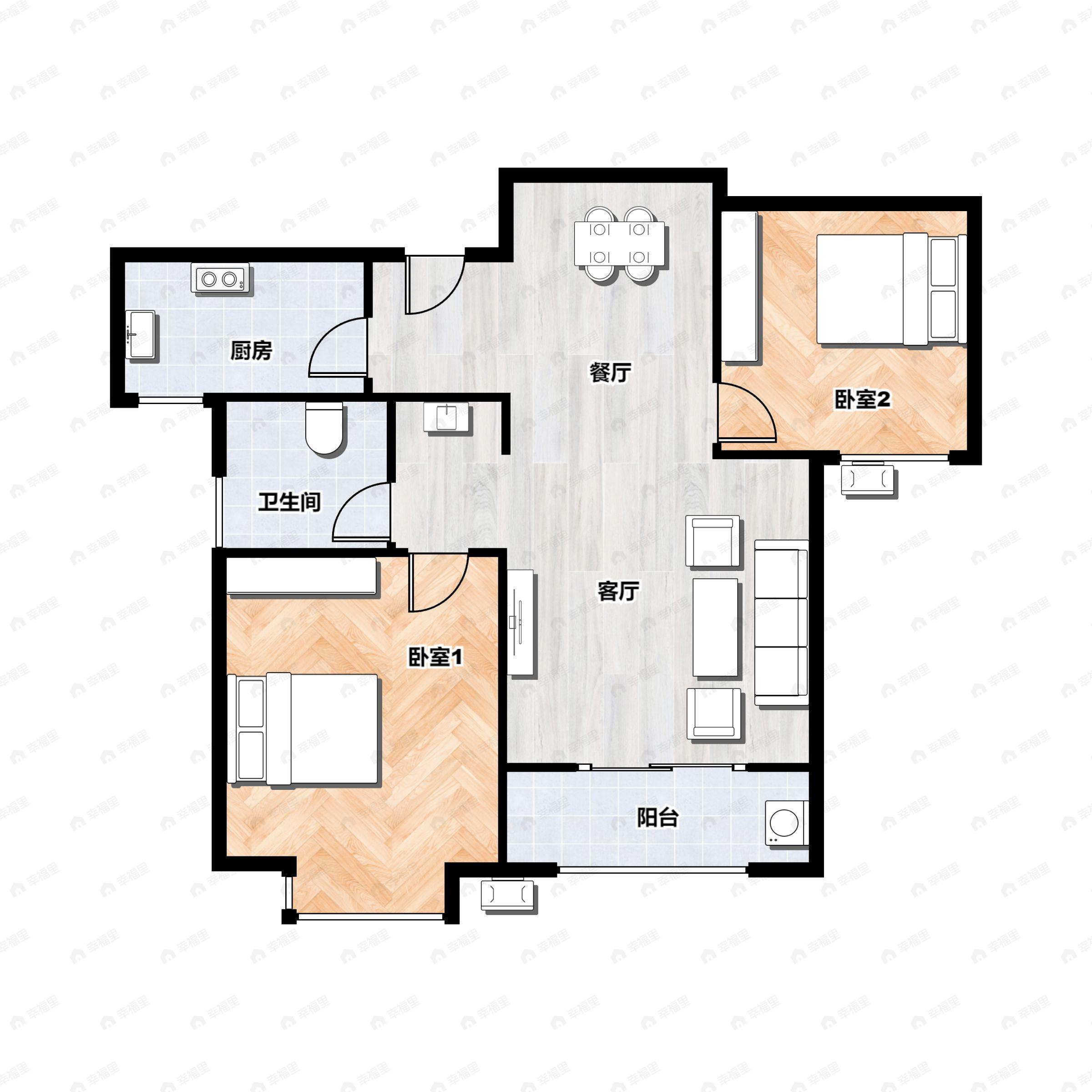 2室2厅1卫建面84平户型图