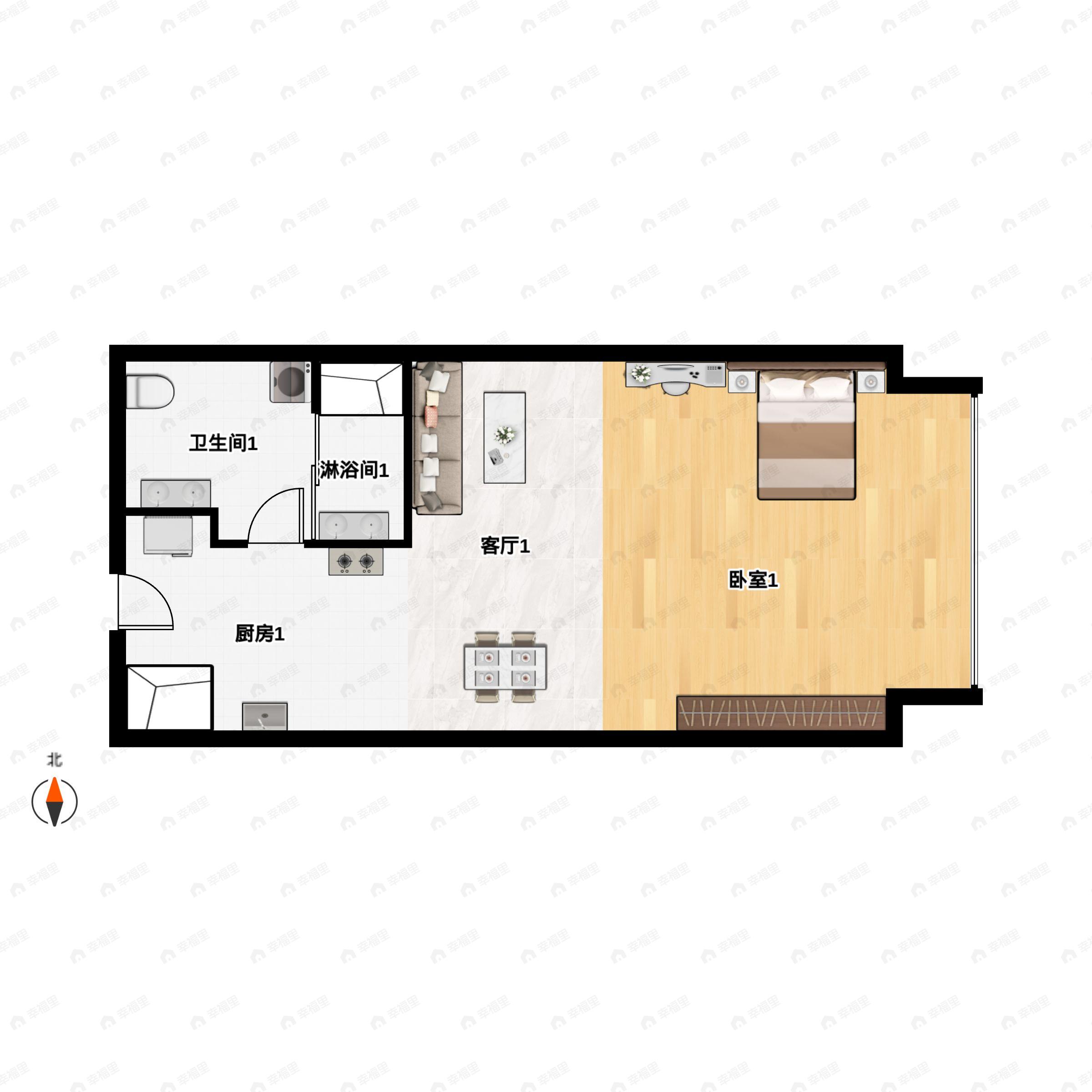 1室1卫建面44m²东户型图