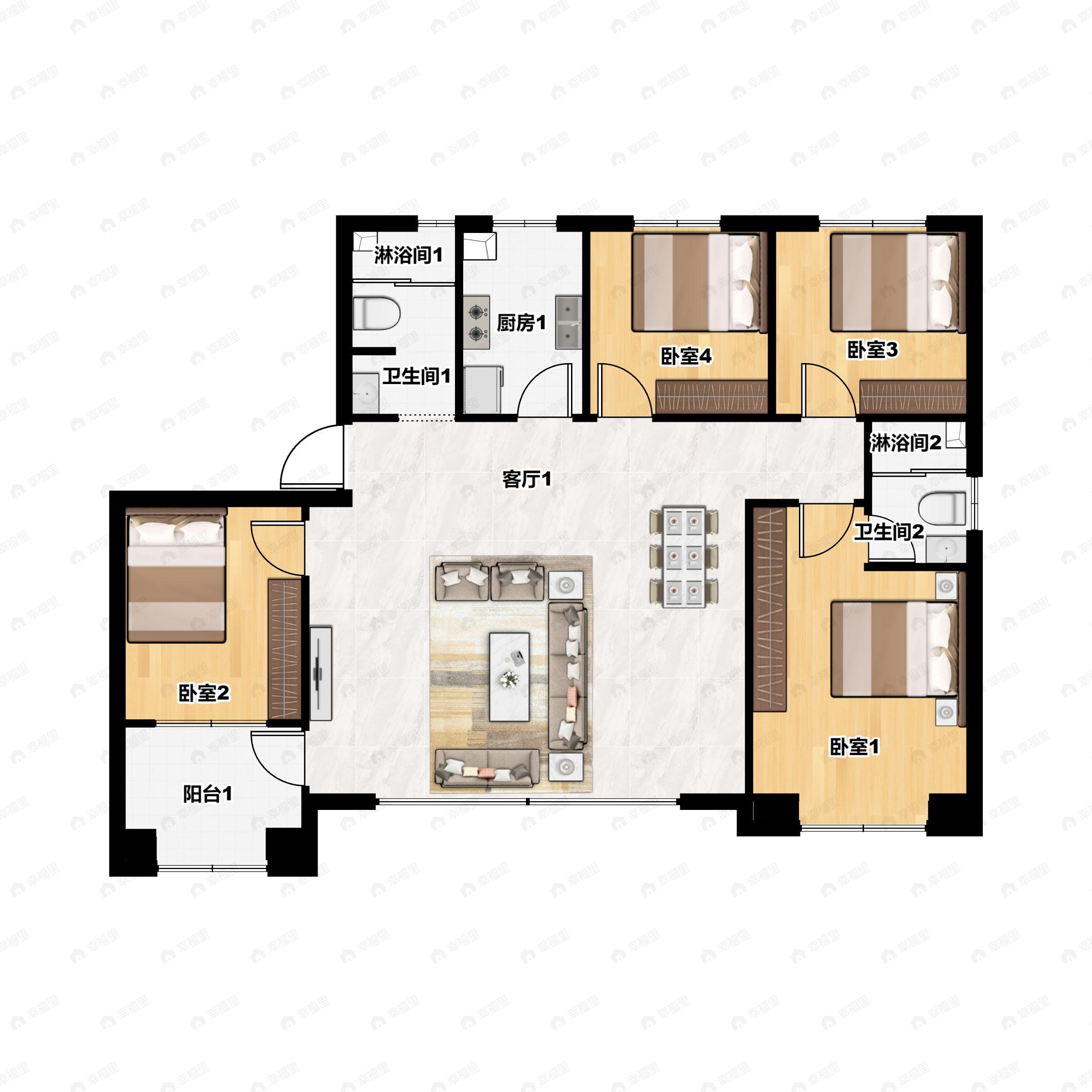 4室2厅2卫建面165平户型图