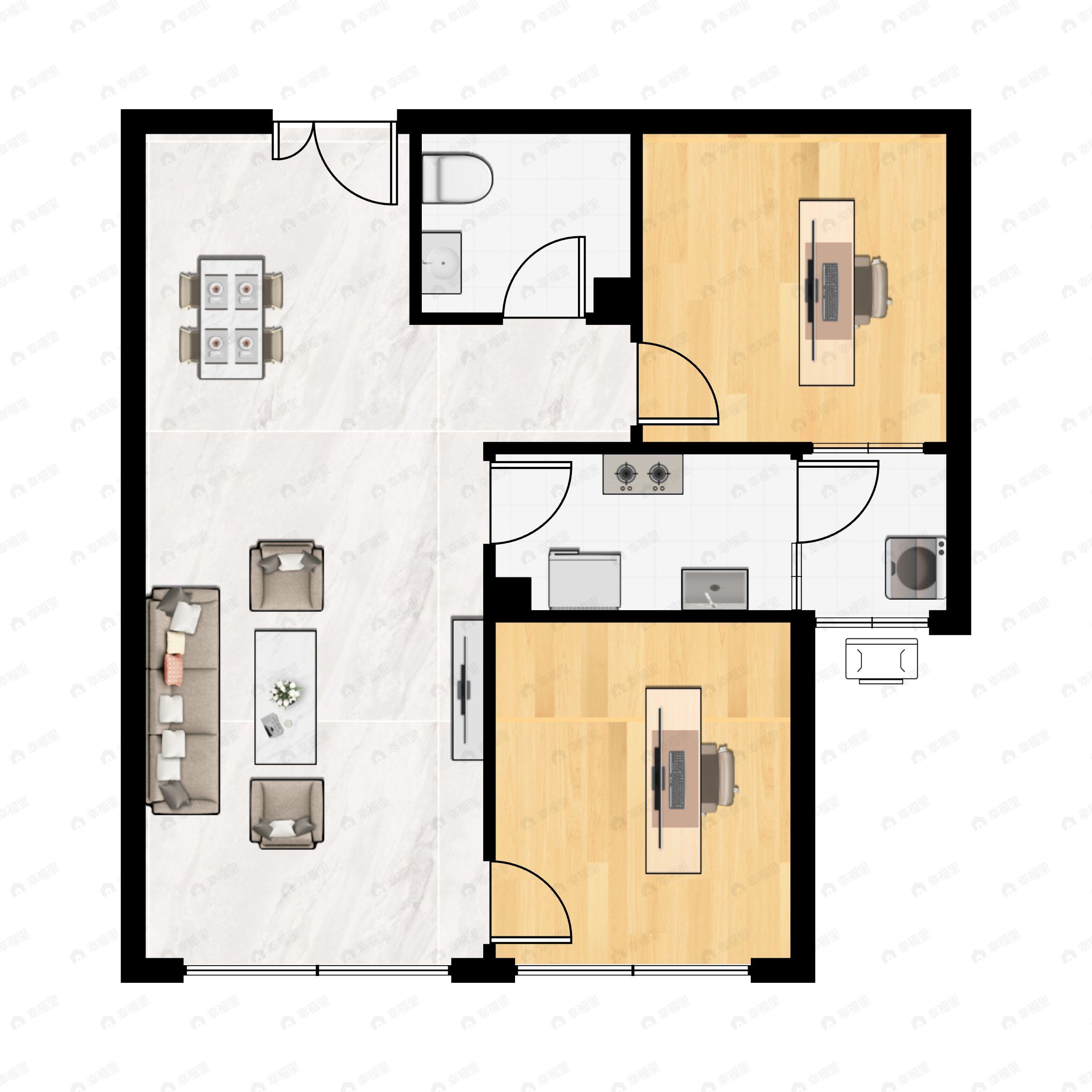 2室1厅1卫建面74平户型图