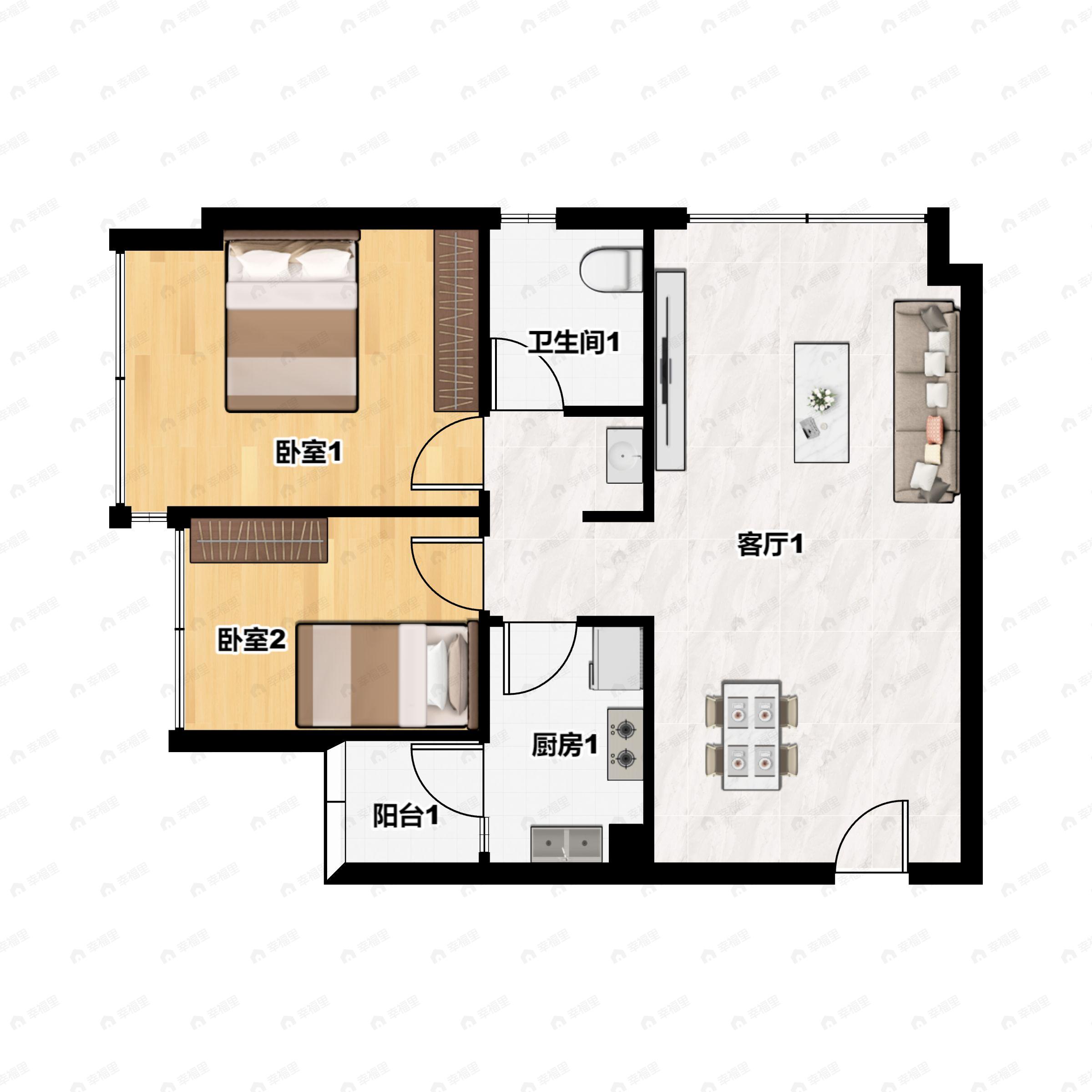 2室2厅1卫建面70平南户型图