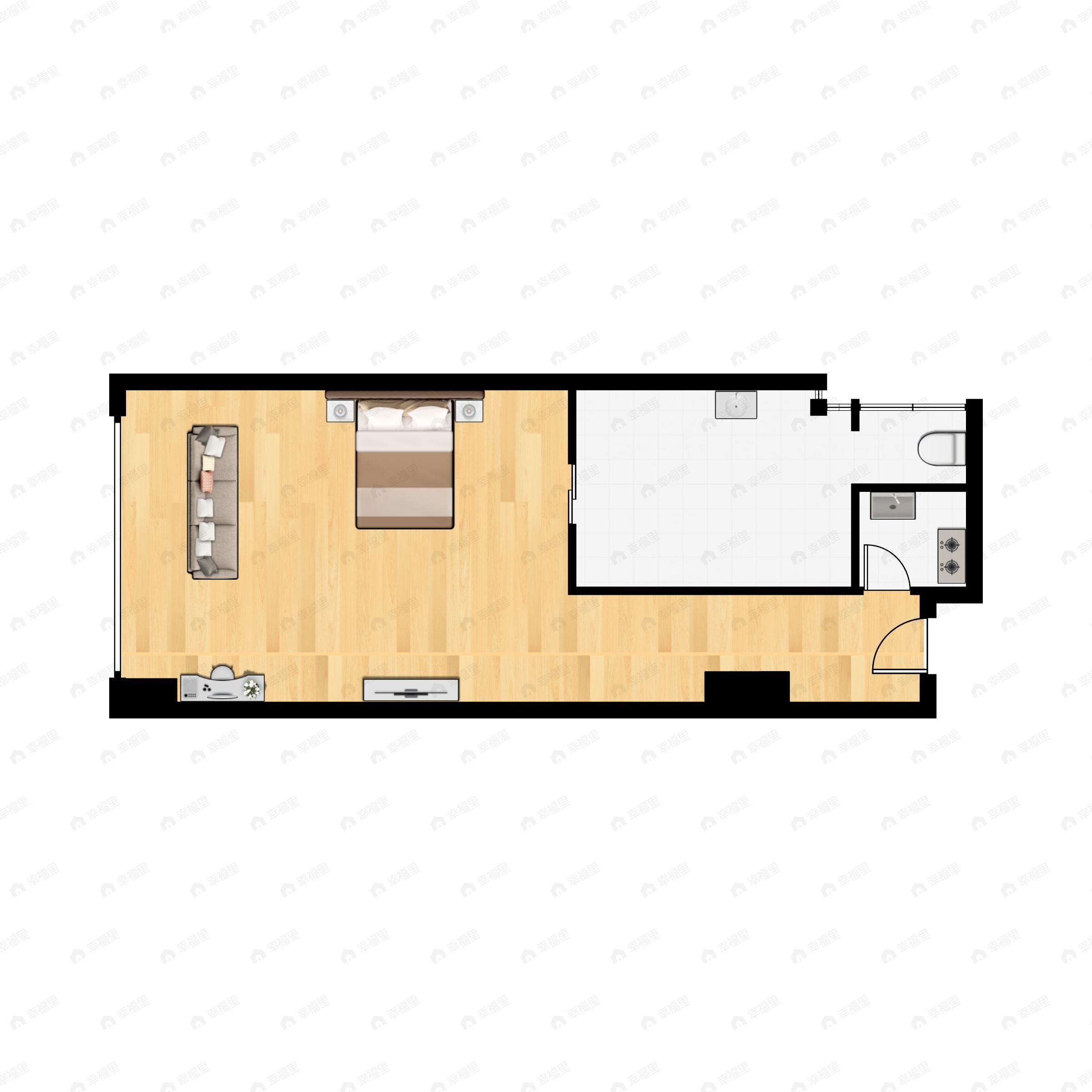 1室1厅1卫建面67m²南户型图