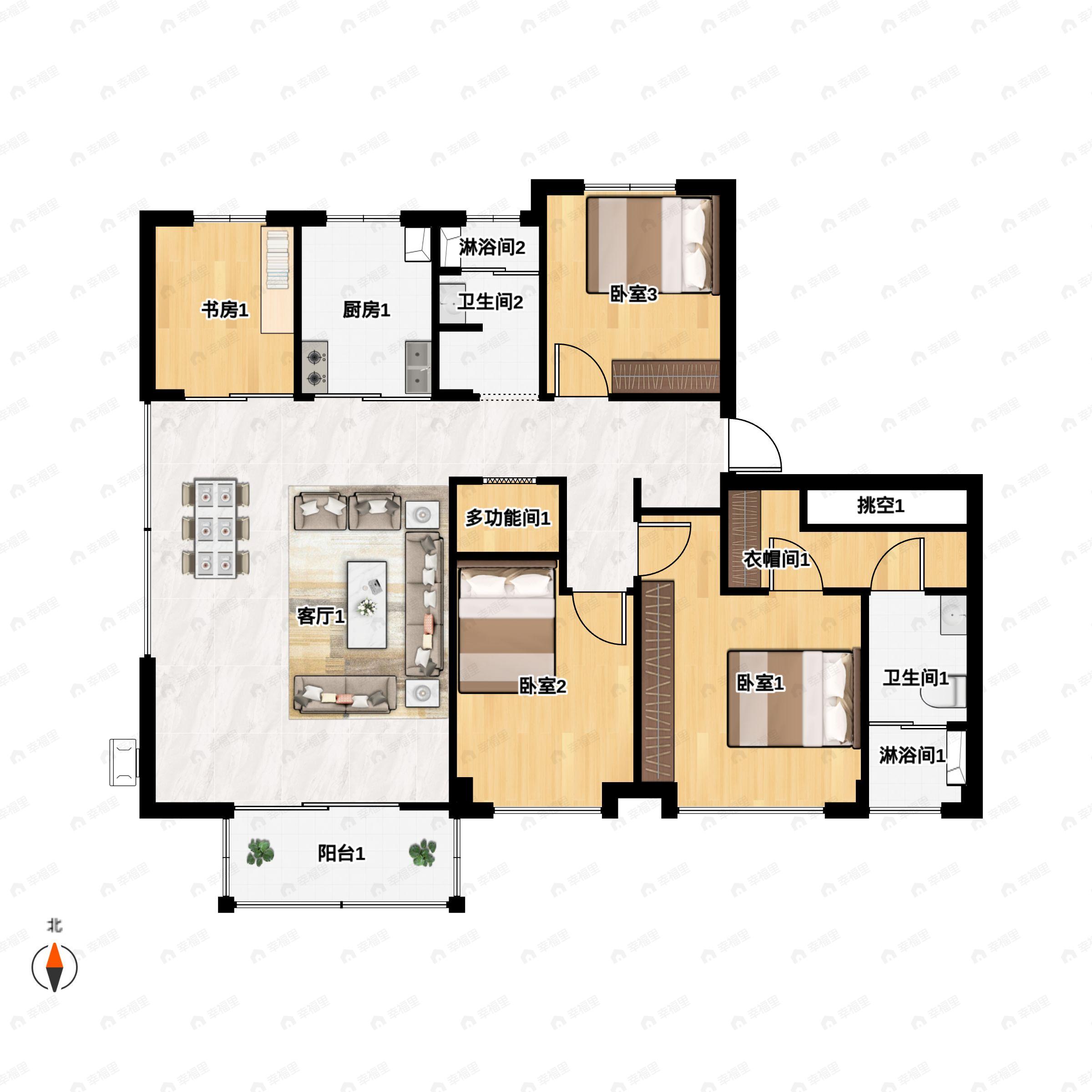 4室2厅2卫建面143平户型图