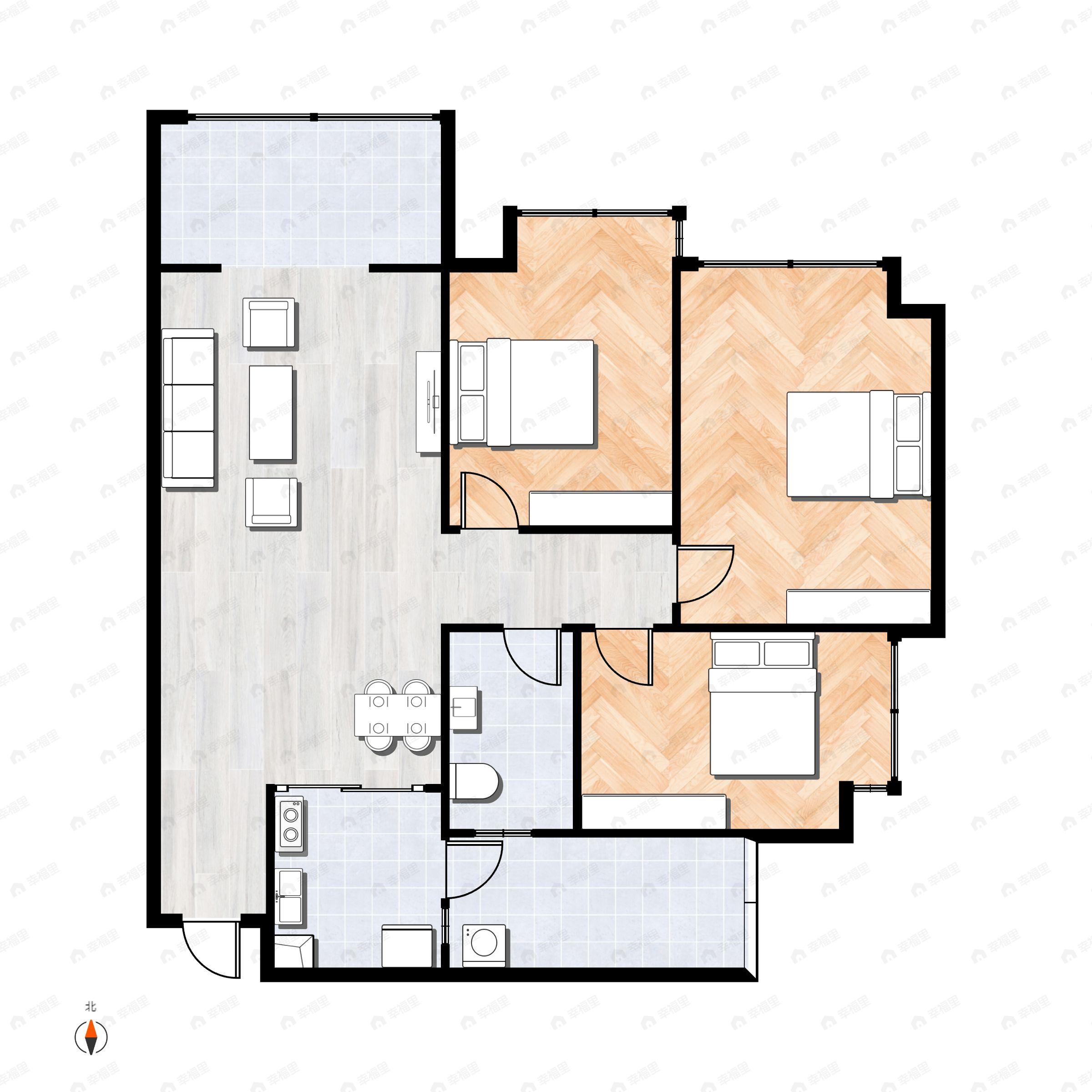 3室2厅1卫建面96平户型图