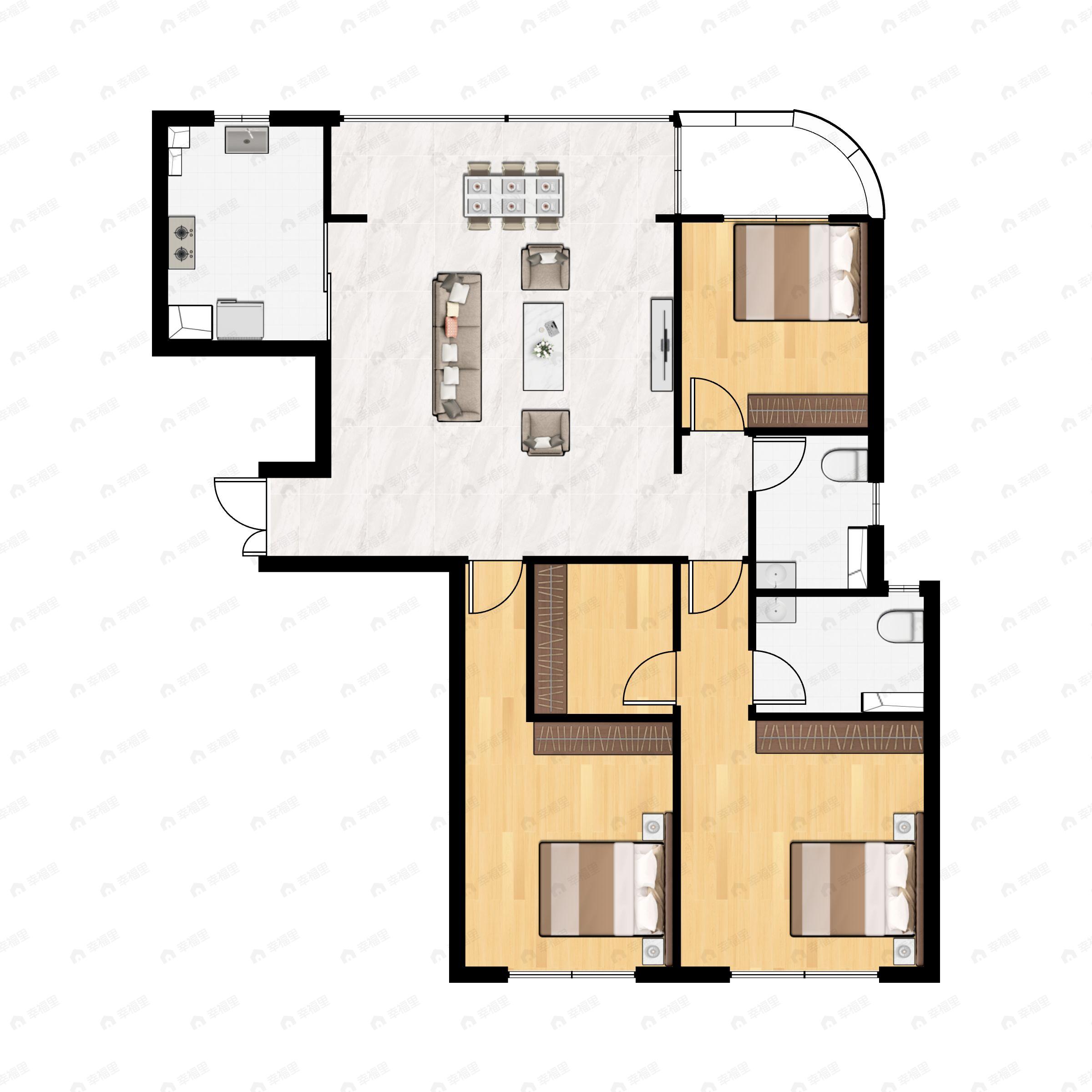 3室2厅2卫建面126平北|南户型图