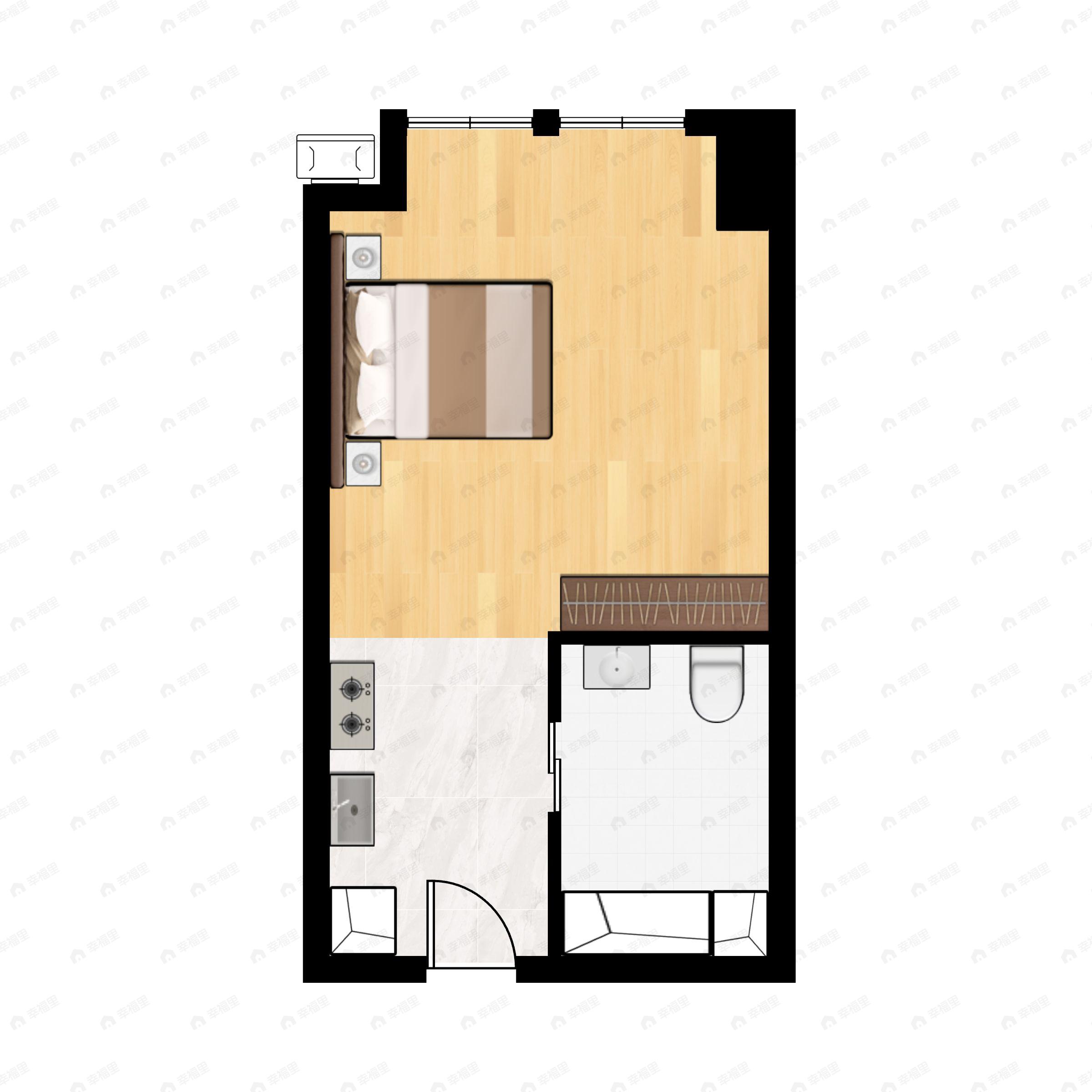 1室1厅1卫建面37m²北户型图