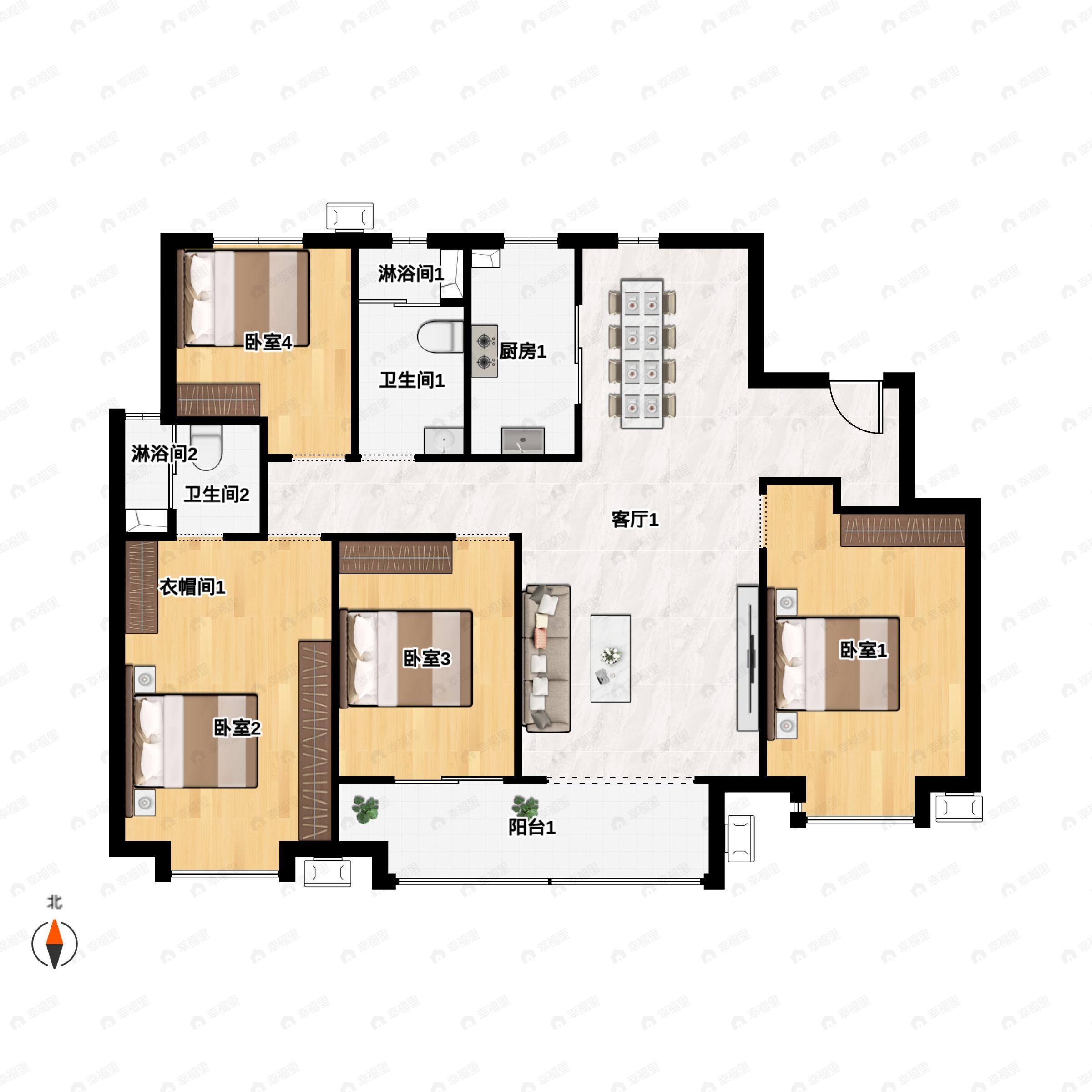 4室2厅2卫建面141平南户型图