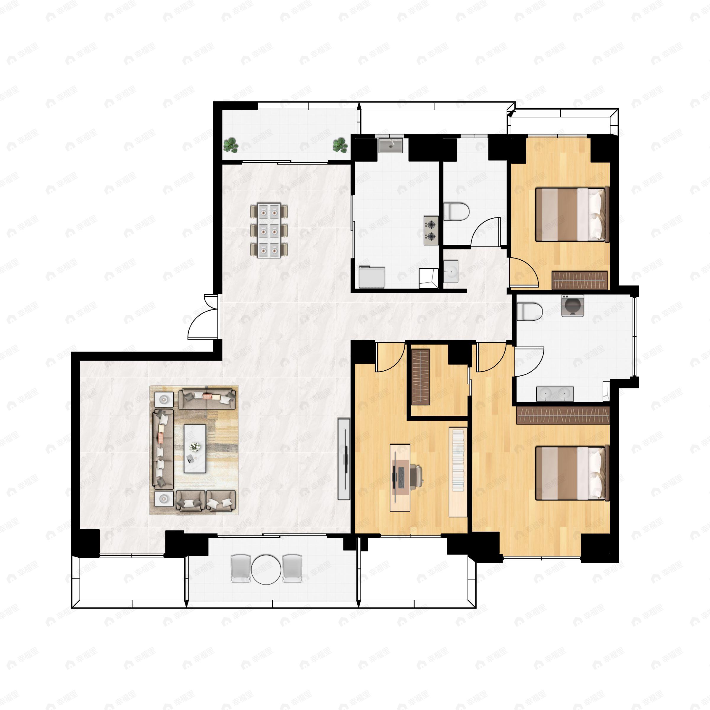 3室2厅2卫建面189m²南户型图