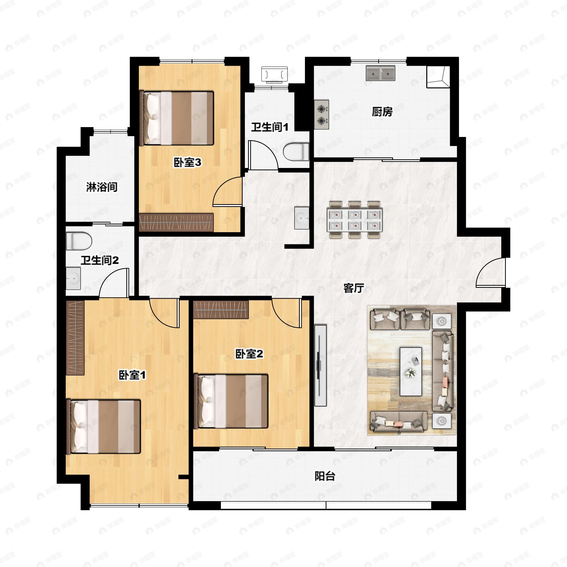 3室2厅2卫建面140平户型图