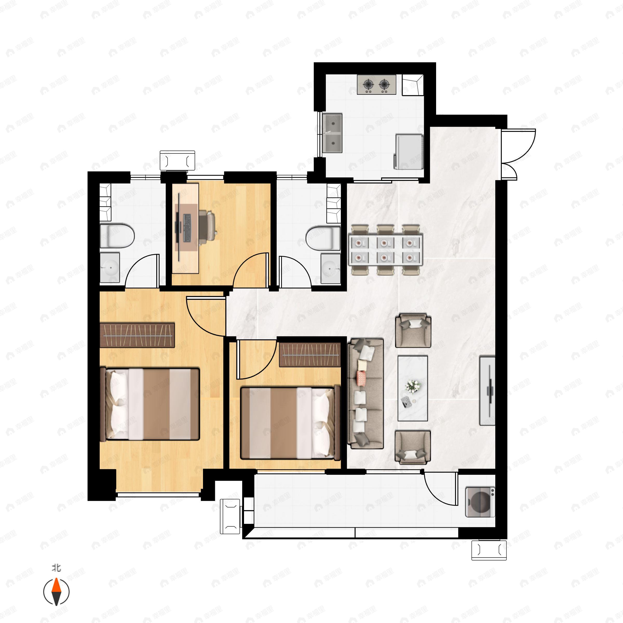 3室2厅2卫建面120平户型图