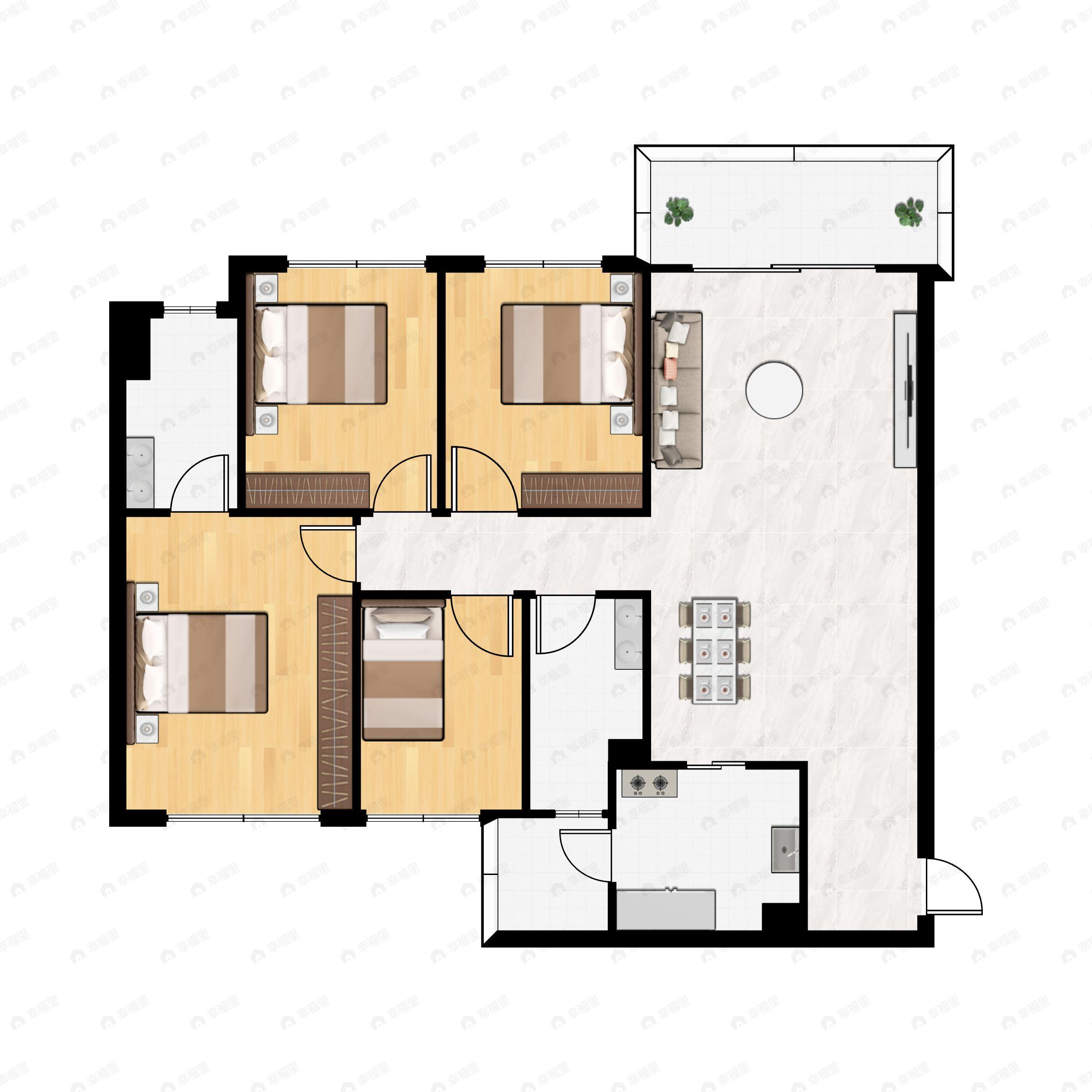 4室2厅2卫建面128平户型图