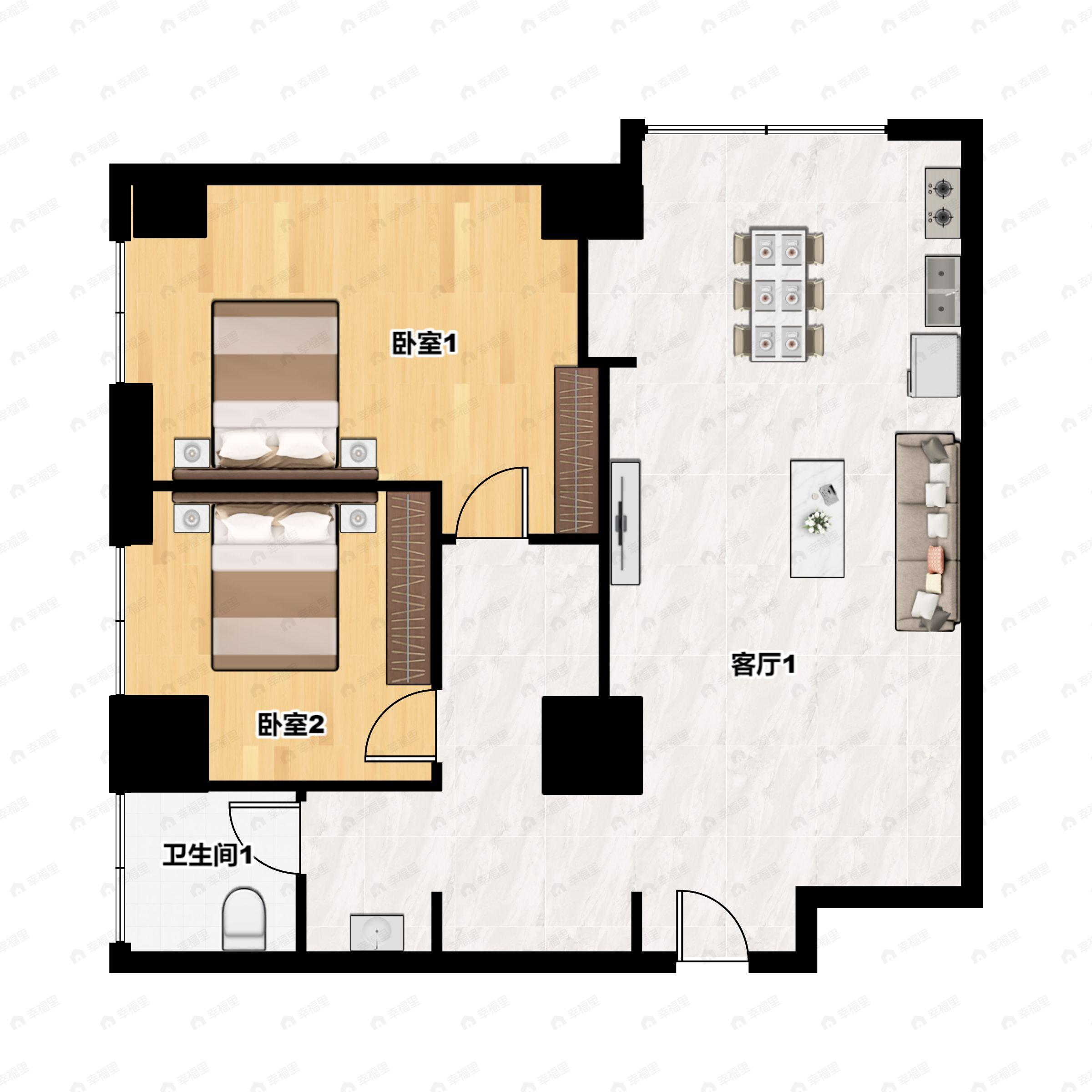 2室2厅1卫建面118平南户型图