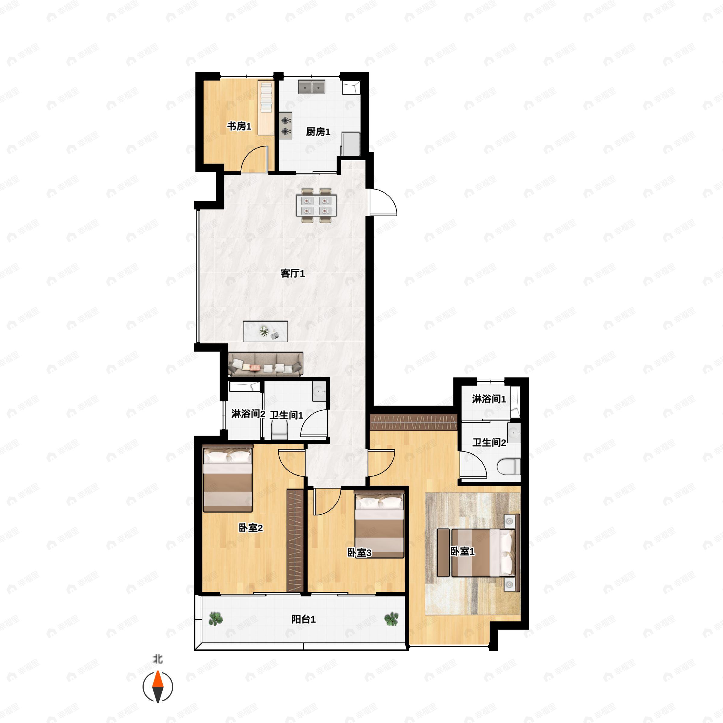 4室2厅2卫建面132平户型图