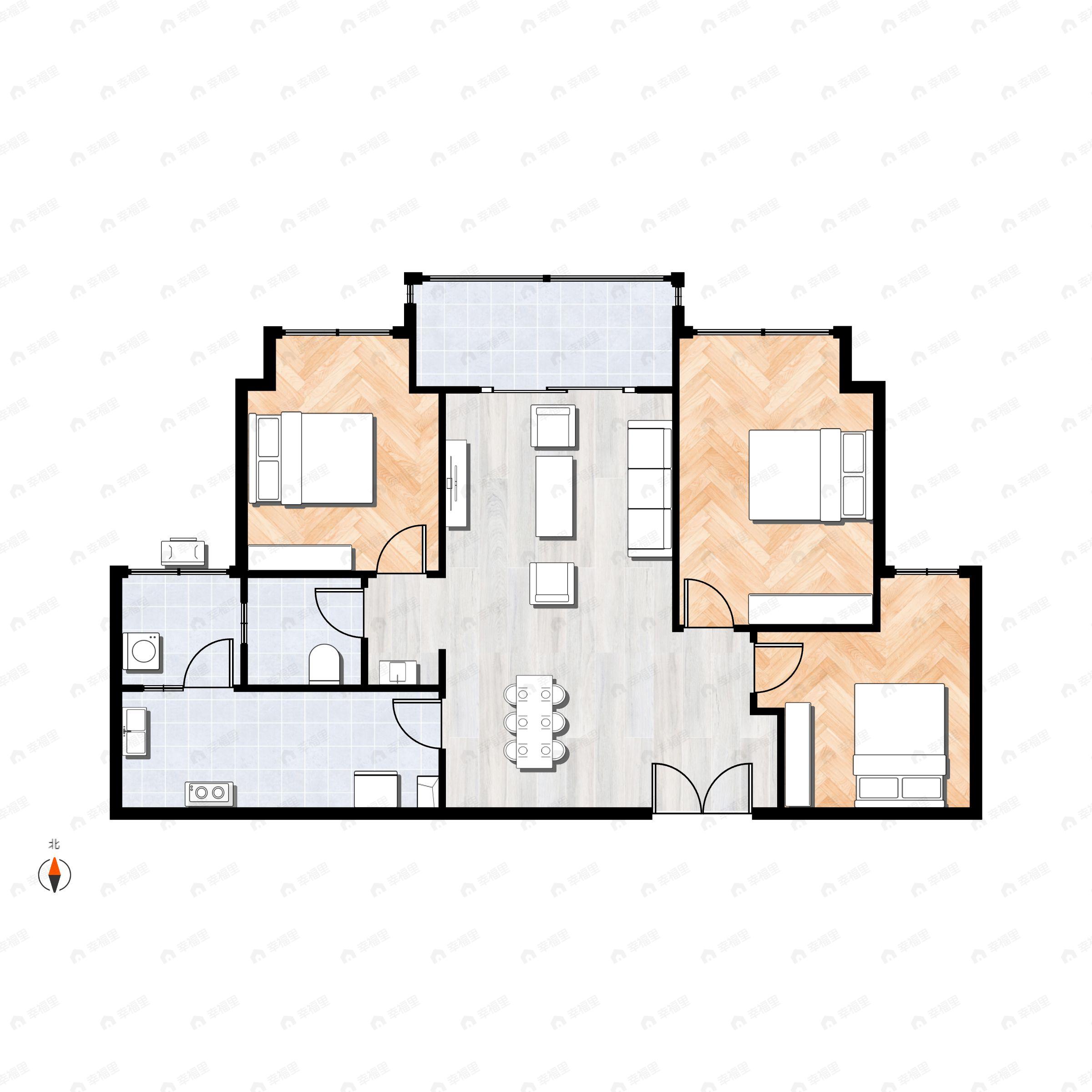 3室2厅1卫建面86m²北户型图