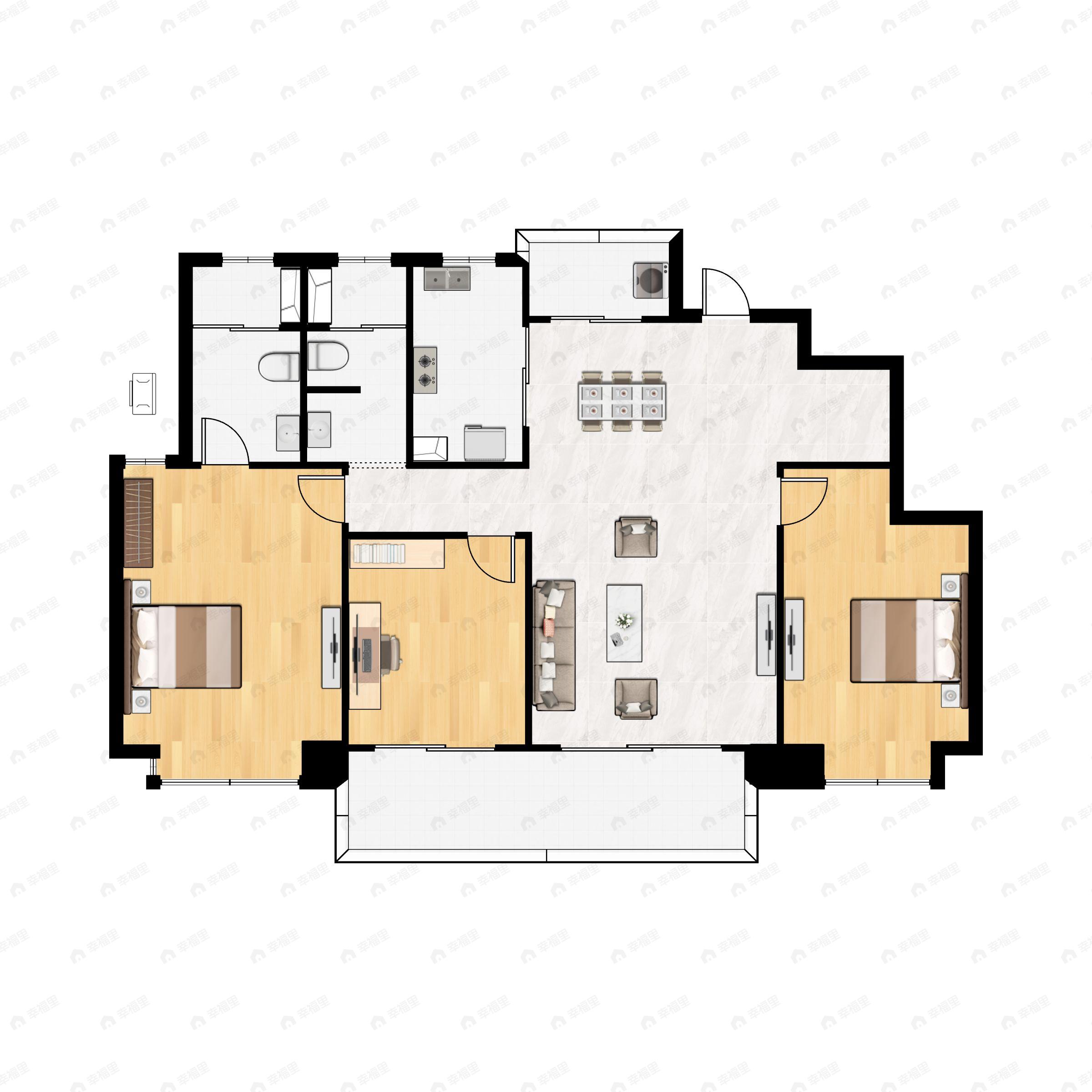 3室2厅2卫建面135m²北|南户型图