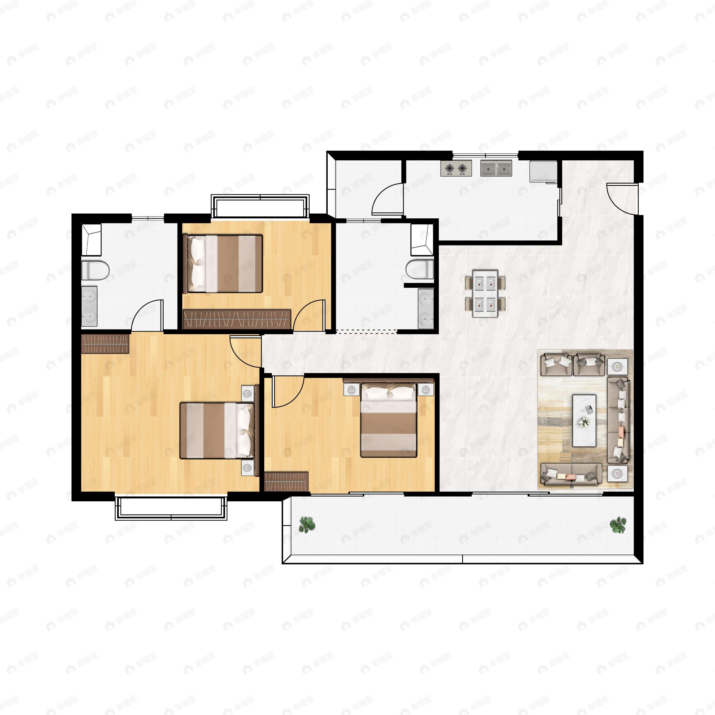 3室2厅2卫建面116m²南|北户型图
